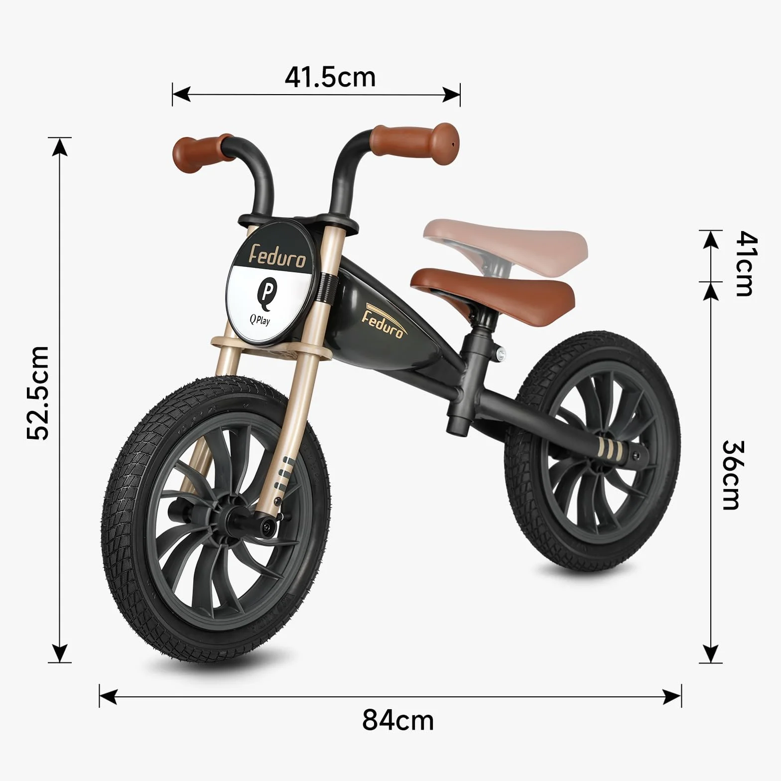 QPLAY Balance Bike Feduro Bicicletta senza pedali per bambini da 3 a 6 anni, bici d'equilibrio con sella regolabile in altezza, ruote da 12 pollici a camera d'aria all terrain, fino 30 kg