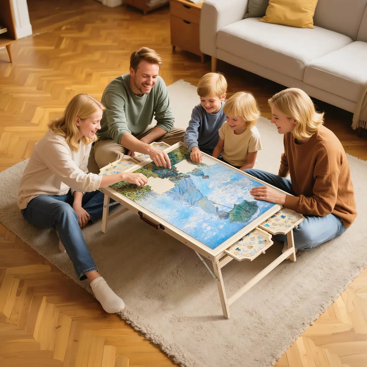 VEVOR Tavolo da Puzzle Pieghevole da 1500 Pezzi con Gambe Pieghevoli, 4 Cassetti e Coperchio, Set da Tavolo per Puzzle Standard in Legno 865 x 635 mm per Adulti, Facile da Riporre