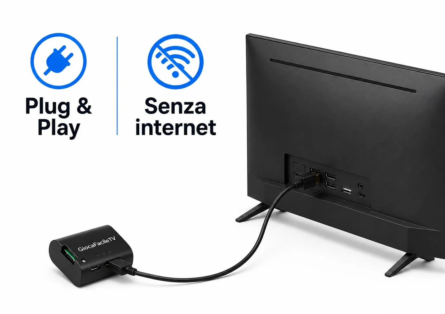 GiocaFacileTV - Console di Giochi per TV - Idea Regalo per Nonni e Genitori - Carte, Quiz, Cruciverba, Memoria - Pensata per Anziani, Telecomando Semplice e Caratteri Grandi - by Semplay