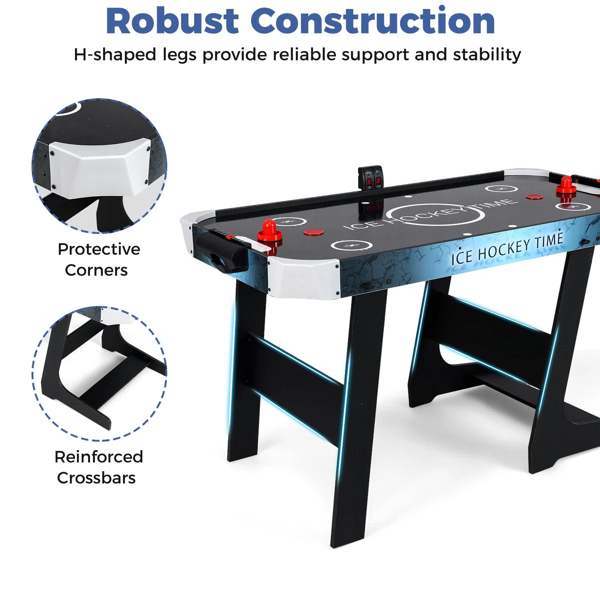 HOMASIS Tavolo da Air Hockey Pieghevole, Gioco Elettronico con Motore 12V e Display LED, 144 x 68 x 79 cm per Bambini e Adulti