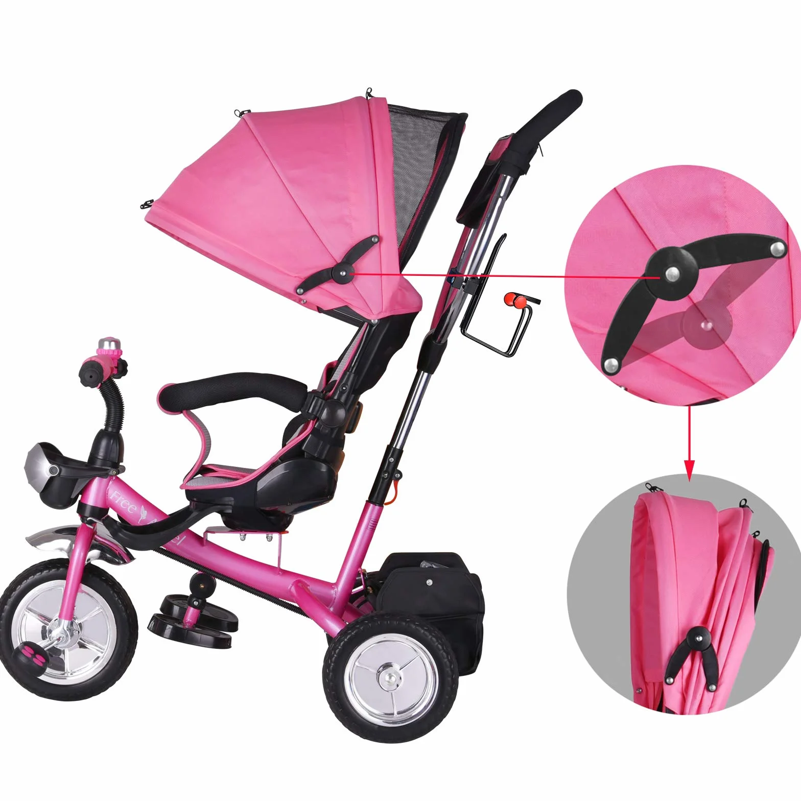 Spielwerk Triciclo 4in1 per Bambini da 1 Anno Passeggino con Maniglione Biciletta Bimbi Neonato Cappottina Cintura Bici a Tre Ruote Copertura Pioggia
