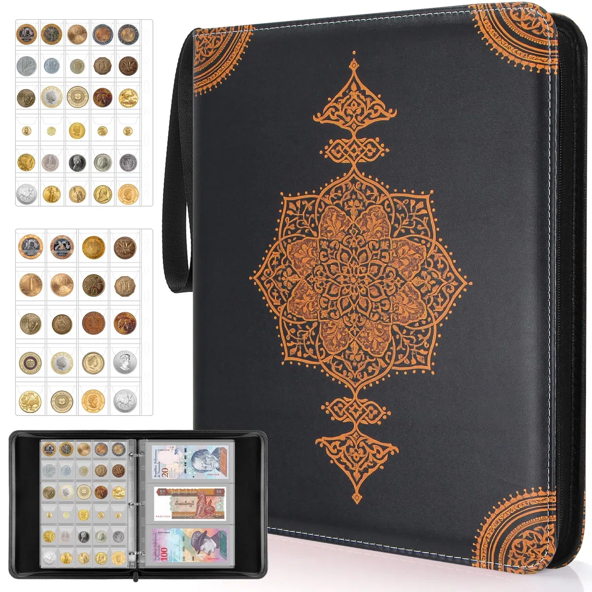 JoyHood Album per collezione di monete, 400 tasche per monete + 15 tasche per banconote, organizer per monete da 20/25/27/30/38 mm