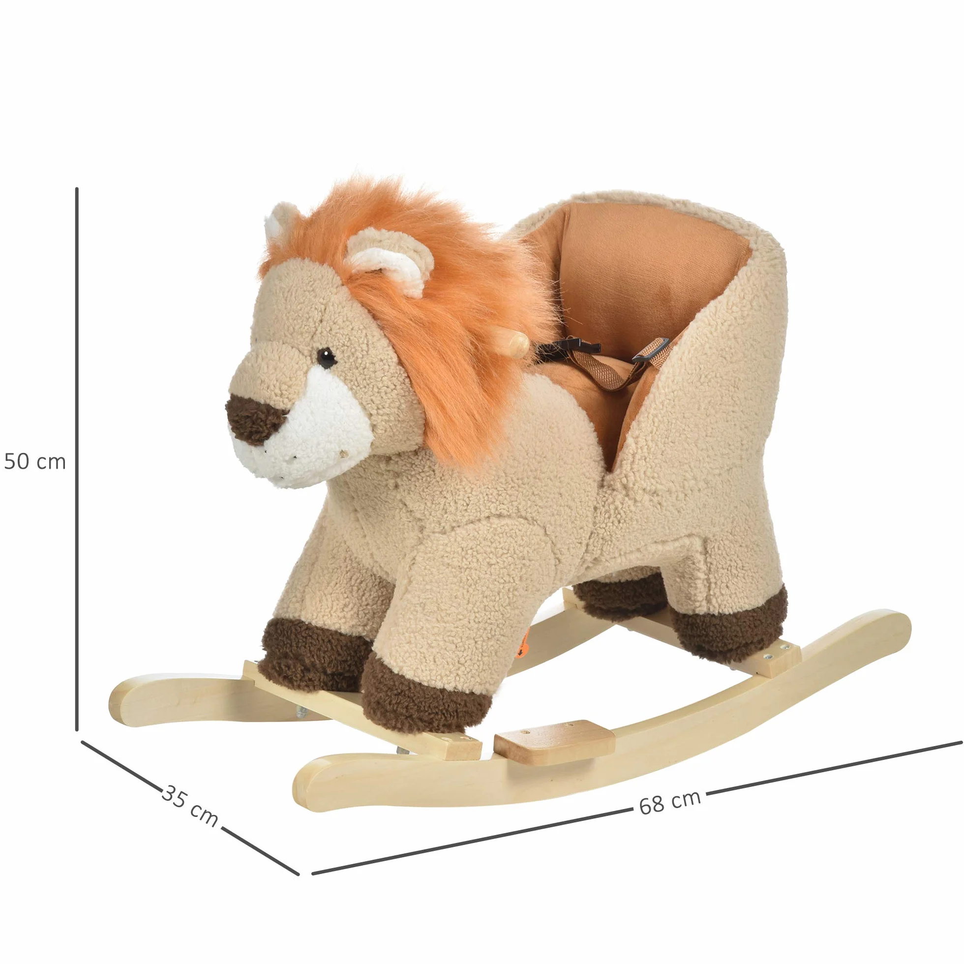 HOMCOM Dondolo Giocattolo a Forma di Leone per Bambini 18-36 Mesi, Ruggisce (3 Batterie Incluse), in Legno e Peluche