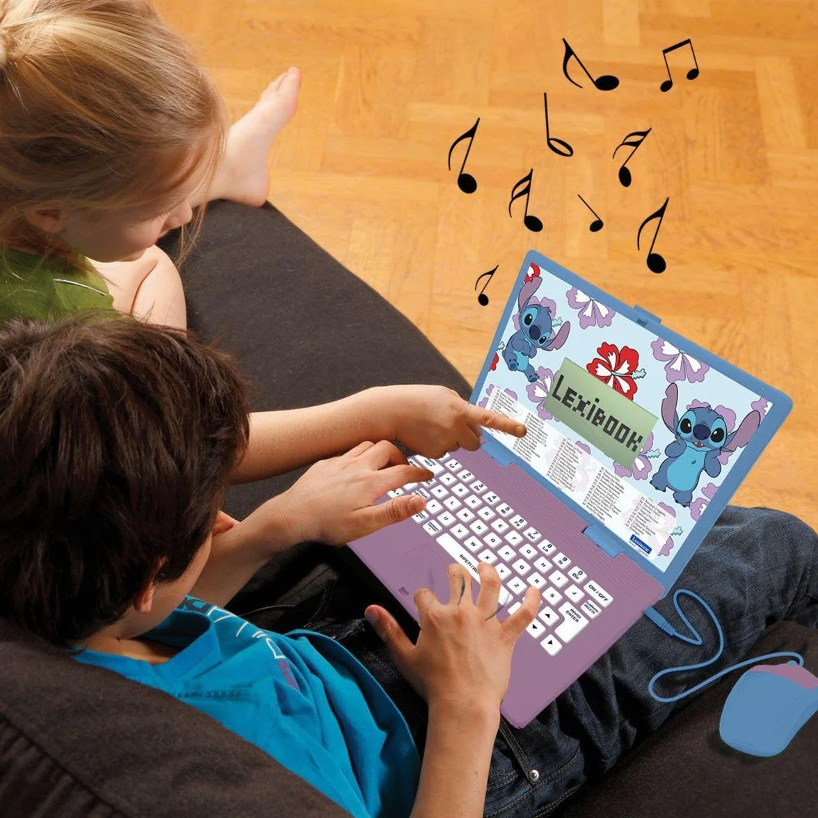Lexibook, Disney Stitch, Computer educativo bilingue italiano/inglese, Giocattolo per bambini con 124 attività e giochi di lingua, scrittura, matematica, logica, musica, Viola/Blu, JC598Di5LXB