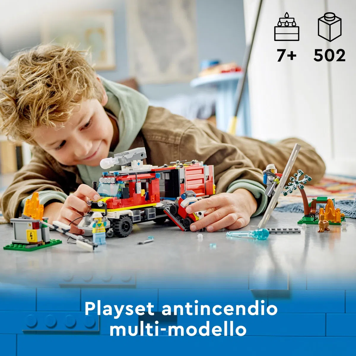 LEGO 60374 City Fire Autopompa dei Vigili del Fuoco, Unità di Comando dei Pompieri con Camion Giocattolo e Droni Terrestri e Aerei, Veicoli per Bambini, Ragazzi e Ragazze