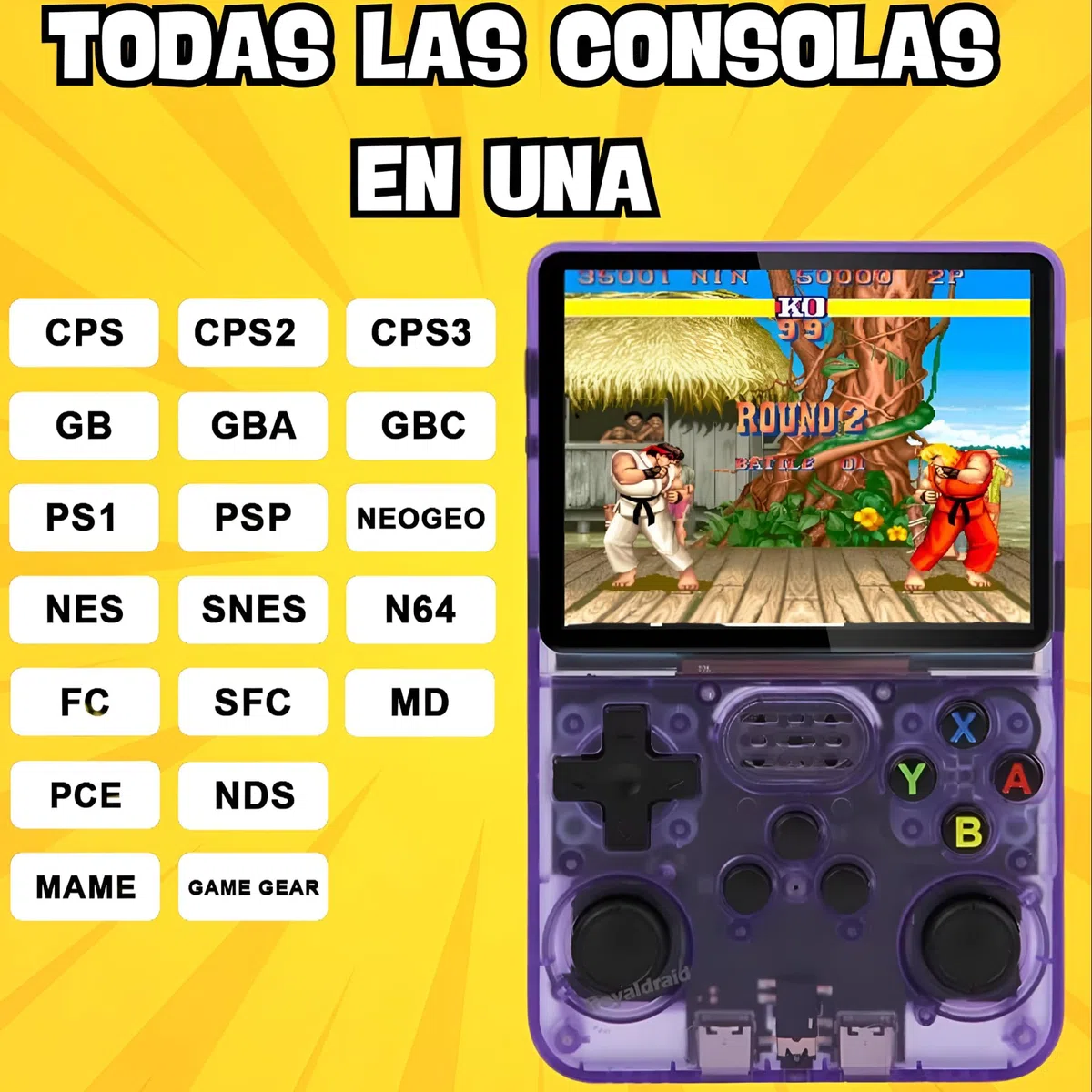 Console retrò portatile R36S con 15000 giochi - Mini console portatile con giochi per PS1, PSP, N64, NDS, SuperN, GameB, GBA, NeoG, ecc. Schermo HD IPS da 3,5 640 x 480 - Quad Core 1,6 GHz e RAM 1 GB