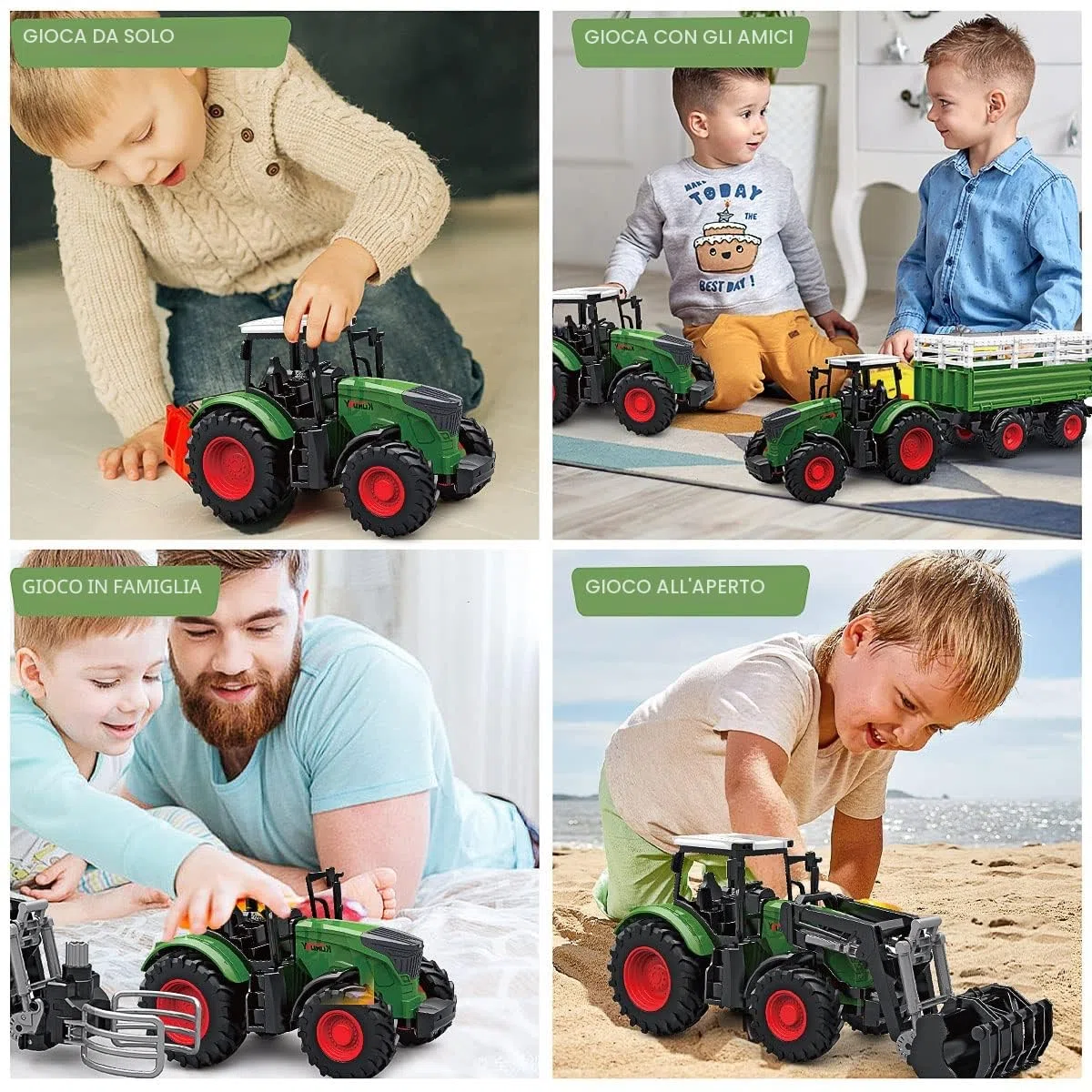Trattore agricolo Veicoli Trattore Rimorchio con pinza di presa Balla rotonda Caricamento frontale Rimorchio ribaltabile Spandiconcime con Giocattoli Agricoltura Playset per ragazzi bambini