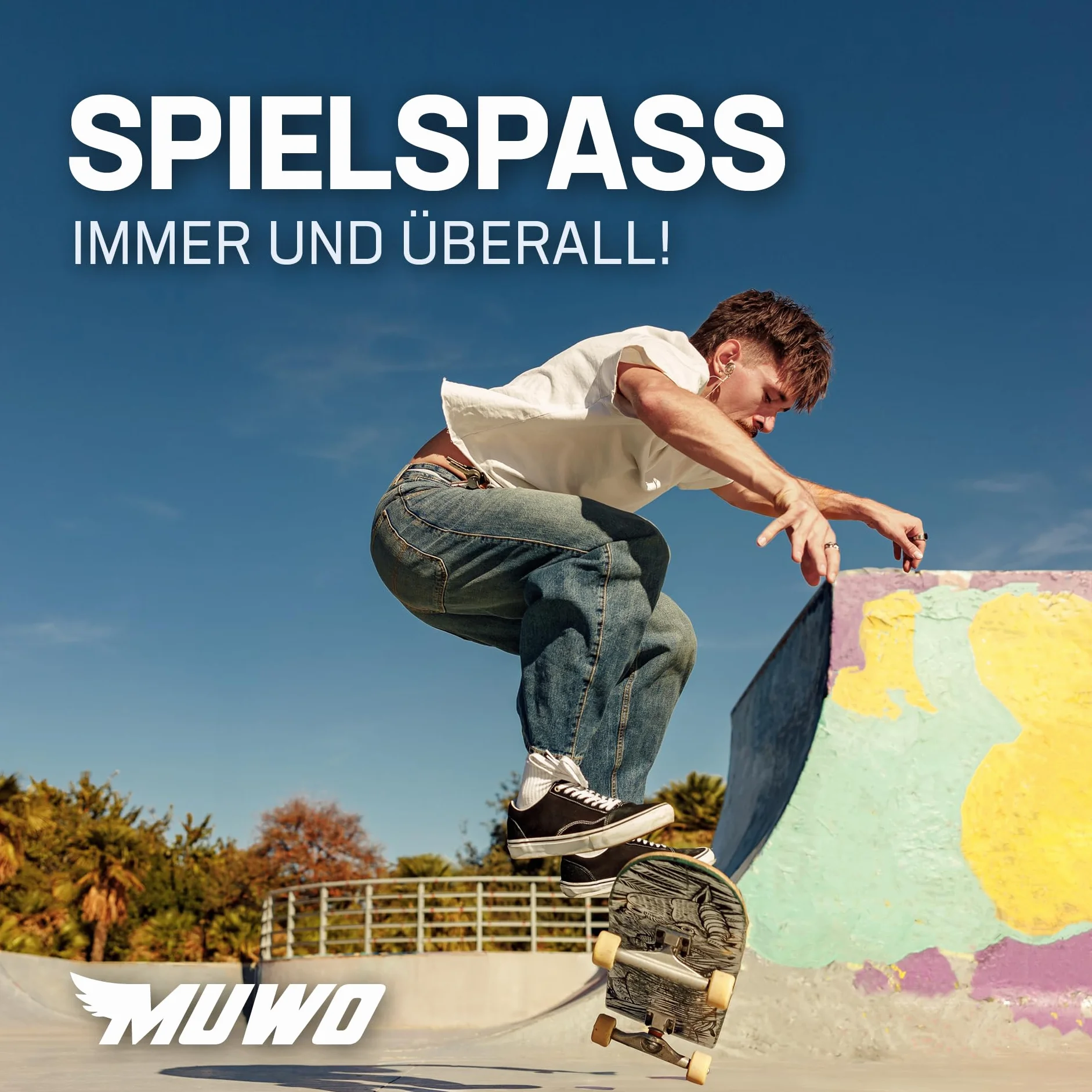 MUWO Street Skateboard 31 x 8 pollici – Tavola completa per principianti in robusto legno e alluminio, adatta per bambini, adolescenti e adulti con diversi motivi (Swing & Wing)