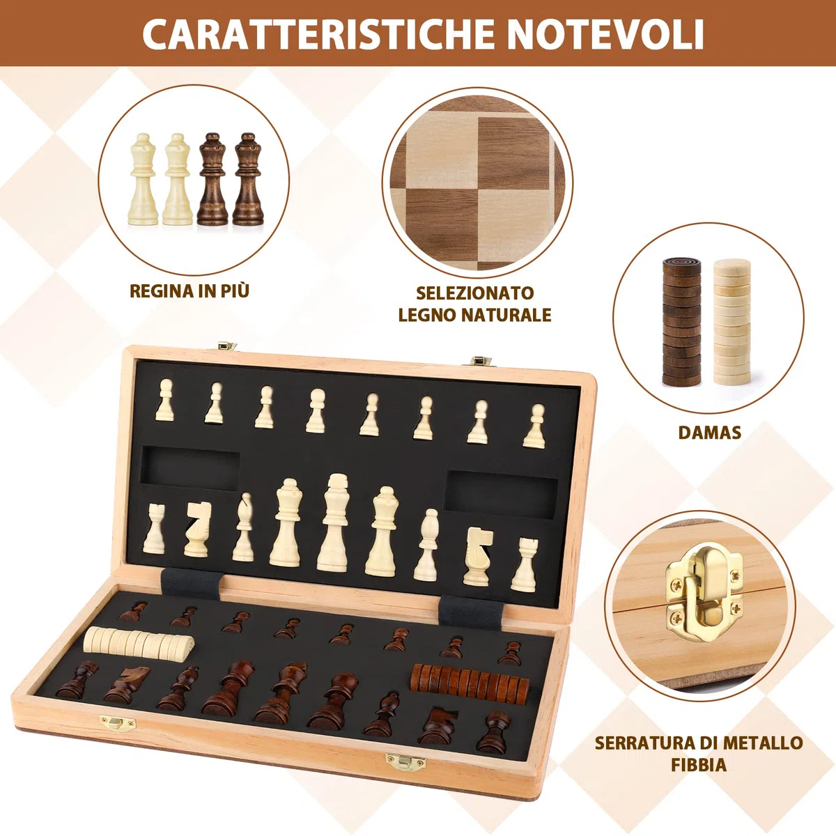 Peradix Scacchiera Magnetica Pieghevole Legno 38x38 cm 2 in 1 Dama e Scacchi da Viaggio