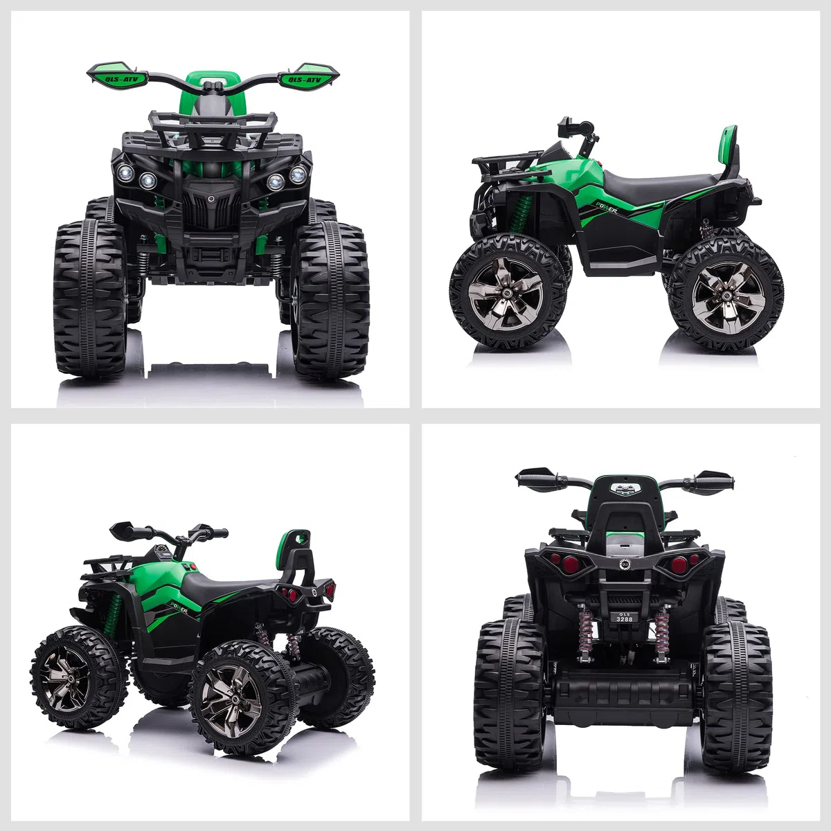 HOMCOM 12V Quad Elettrico per Bambini 3-8km/h Auto Elettrica Doppi Motori Ruote Larghe Batteria 10AH 100x65x73 cm Verde