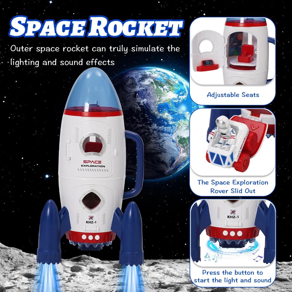Giocattolo del Razzo Spaziale per Bambini, giocattolo spaziale con effetti di luce e suono, con stazione spaziale, Space Shuttle, Space Rove e astronauti, regalo per bambini