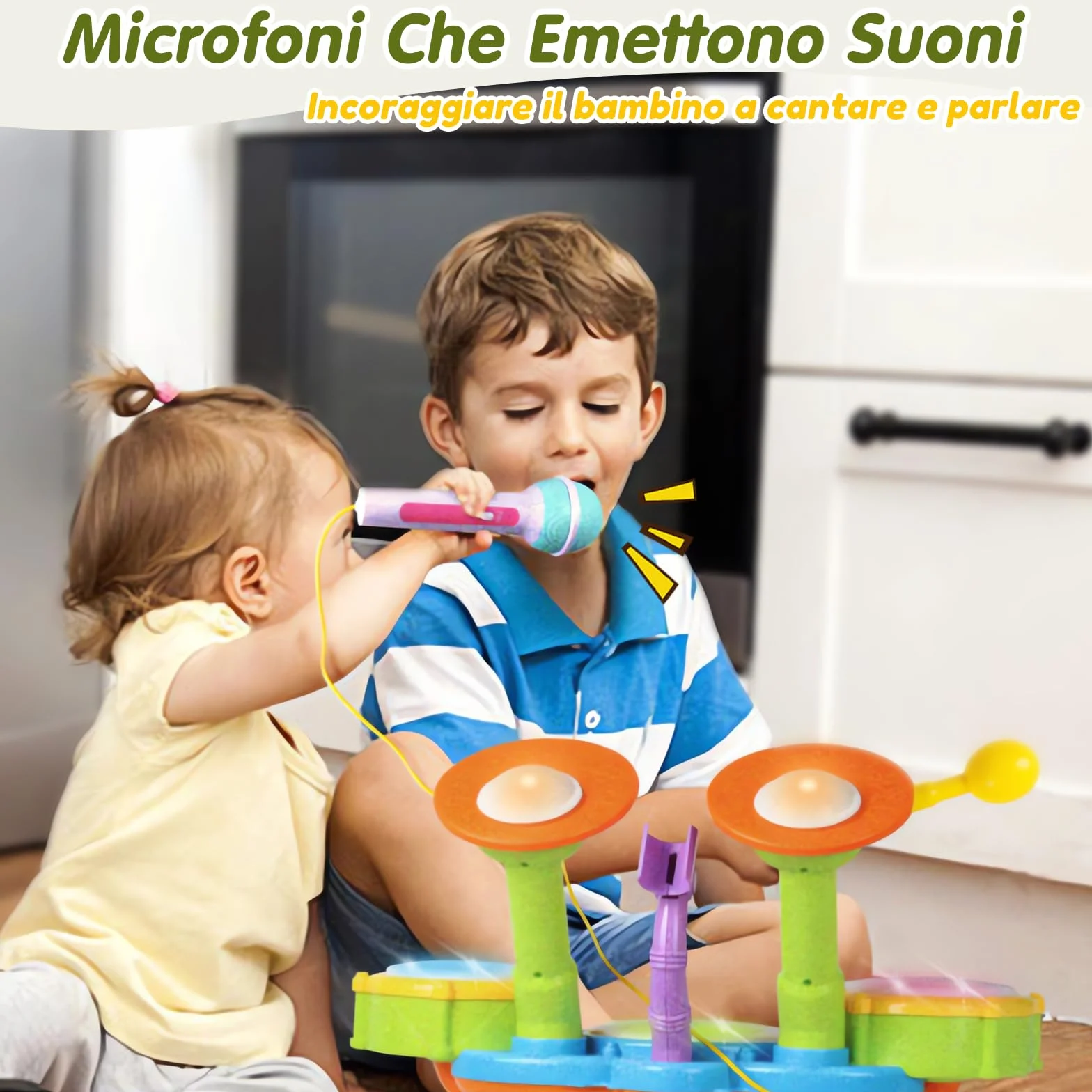 Giochi Bambini 1 Anno Batteria Bambini - Strumenti Musicali Giocattoli Bambino 1 Anno Tamburo Elettronico con Filastrocche e Luci Gioco Bambino Idea Regalo bimbo 1 2 Anno Anni