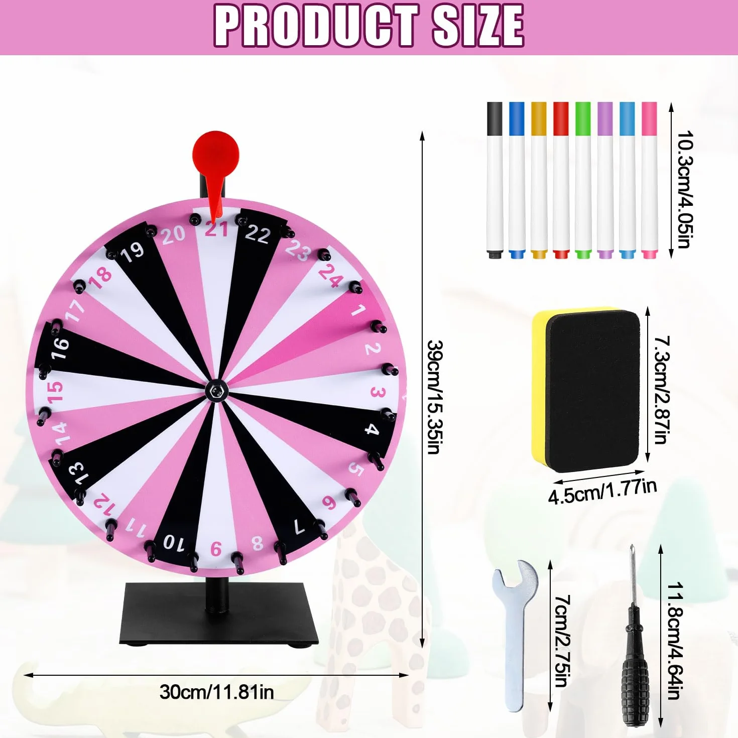 NQEUEPN Ruota dei Premi Lucky Spinning, 24 Ruota Girevole Slot Base Resistente Ruote Girevoli Ruota della Roulette da Tavolo Ruota della Lotteria per Giochi di Fortuna Gioco di società (Rosa)