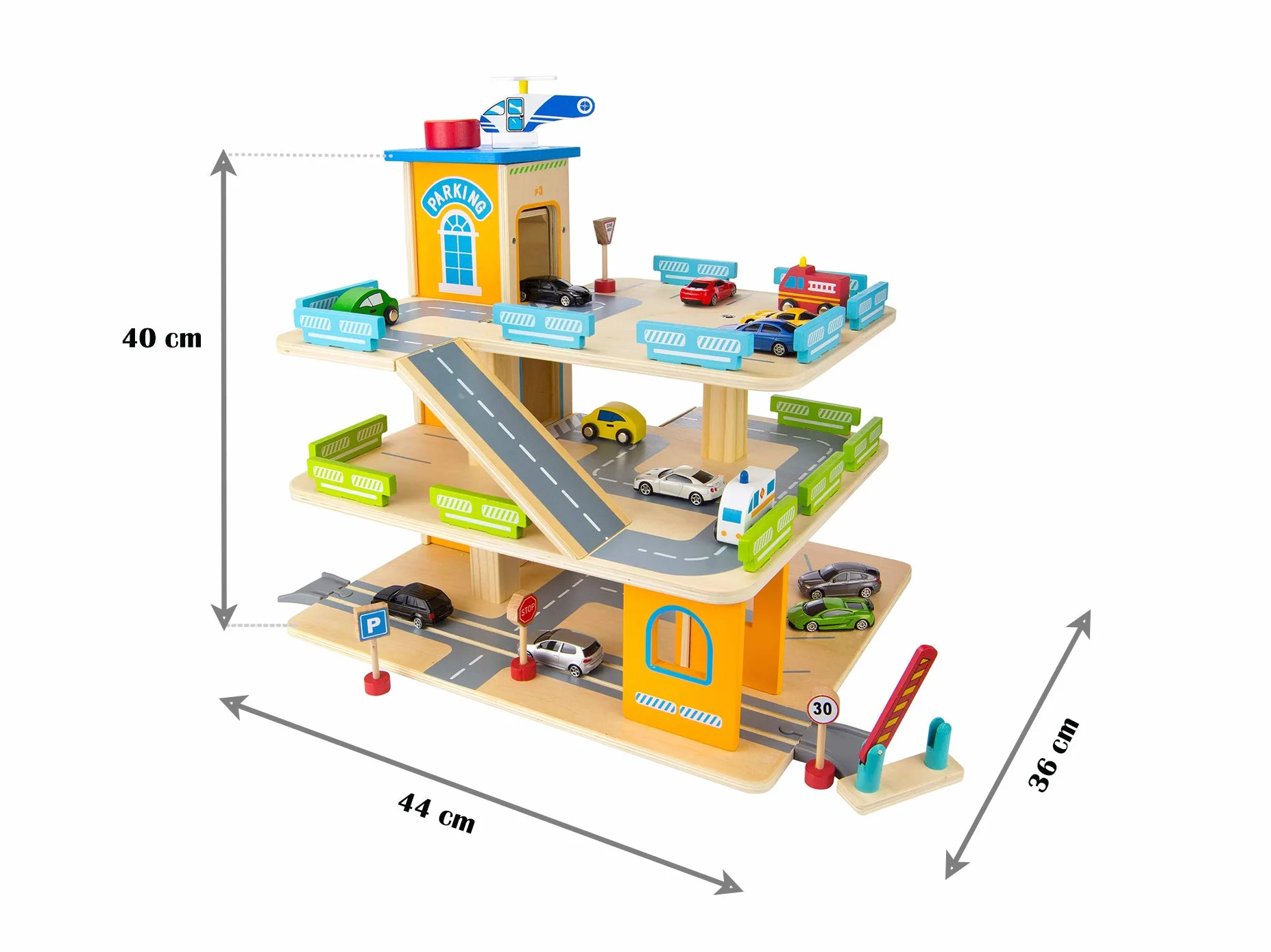 Garage in Legno per Bambini con Ascensore Manuale, Parcheggio Giocattolo a 3 Piani con Pista Auto, Rampe, Eliporto e Macchinine, Set Giochi Creativi per Cameretta, Idea Regalo.
