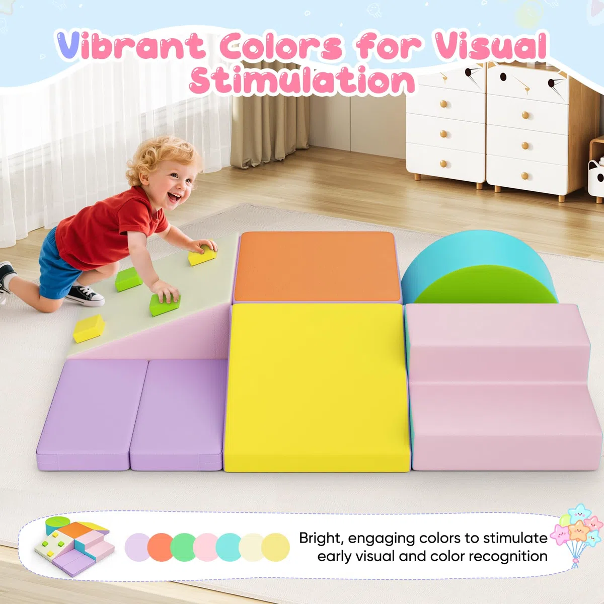 Blocchi da costruzione in schiuma per bambini, grandi blocchi da arrampicata per interni, telaio da arrampicata (colore maccherone-7, copertura in pelle)
