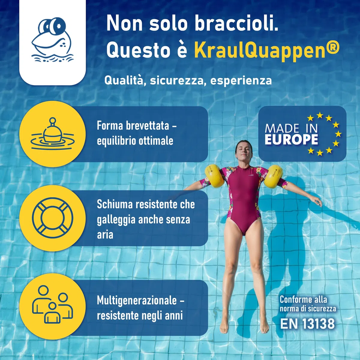 Braccioli da nuoto per adulti fino a 90 kg - Ausilio al galleggiamento per nuotatori e aquaterapia