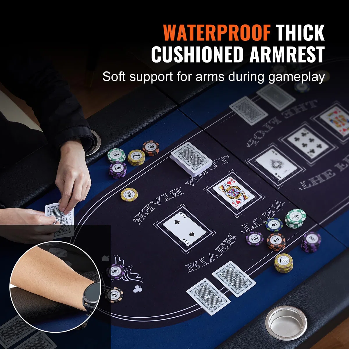 VEVOR Tavolo da poker pieghevole per 10 giocatori, portatile, con binari imbottiti e portabicchieri in acciaio inossidabile, blu (84')