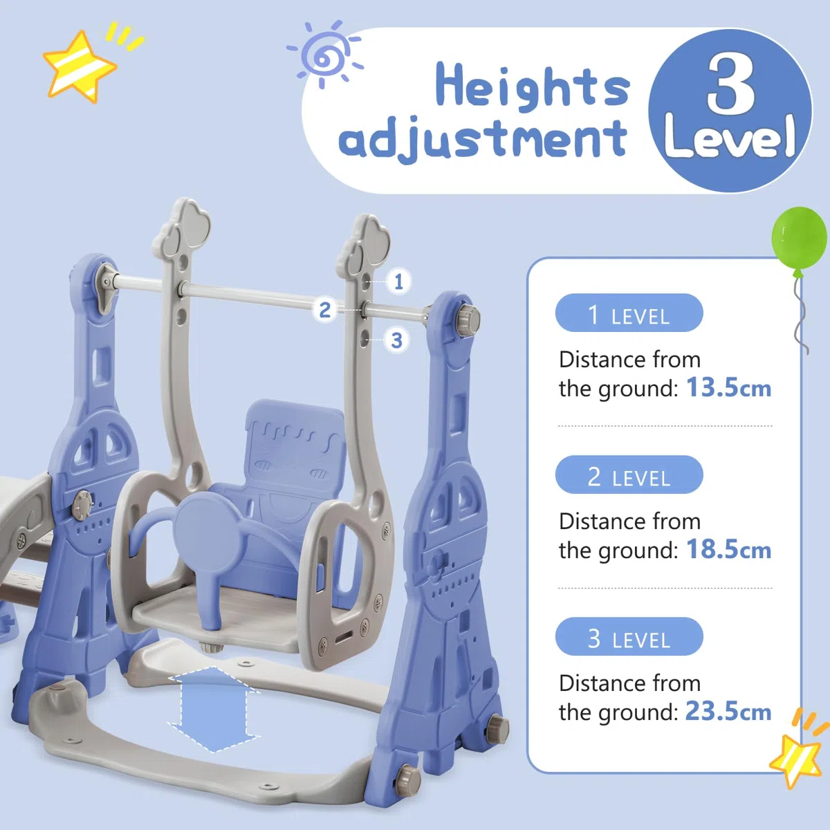 Scivolo per Bambini 4 in 1, scivoli all'aperto e al coperto, con cesto da basket, basket, altalena, scivolo e scaletta da arrampicata, area giochi al coperto e all'aperto (blu-2)