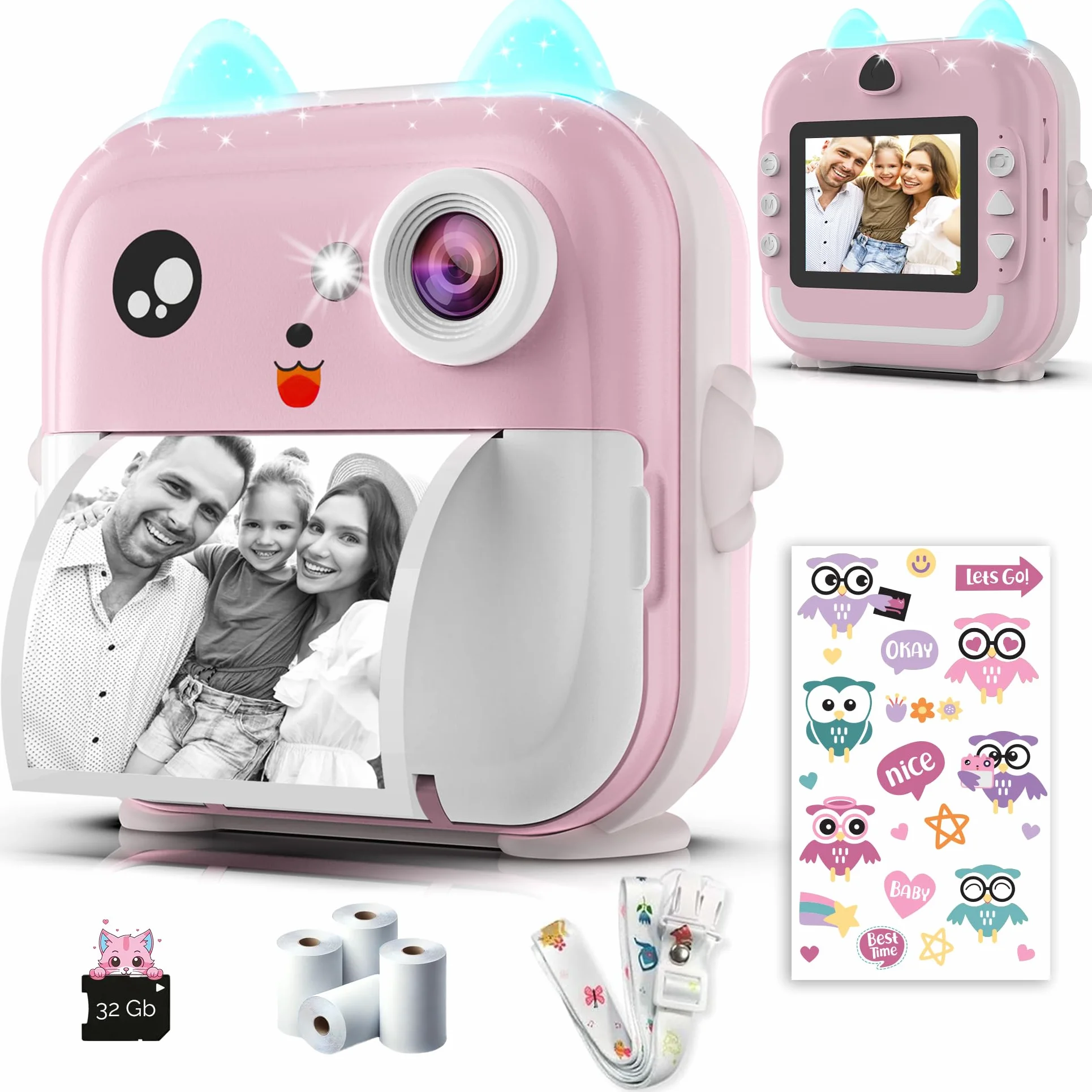 Macchina Fotografica Bambini Istantanea – Doppio Obiettivo 48MP, Video 1080P, Stampa Termica con 4 Rotoli di Carta – App Bluetooth, Scheda da 32GB – Regalo per Bambine & Bambini 3-12 Anni (Rosa)