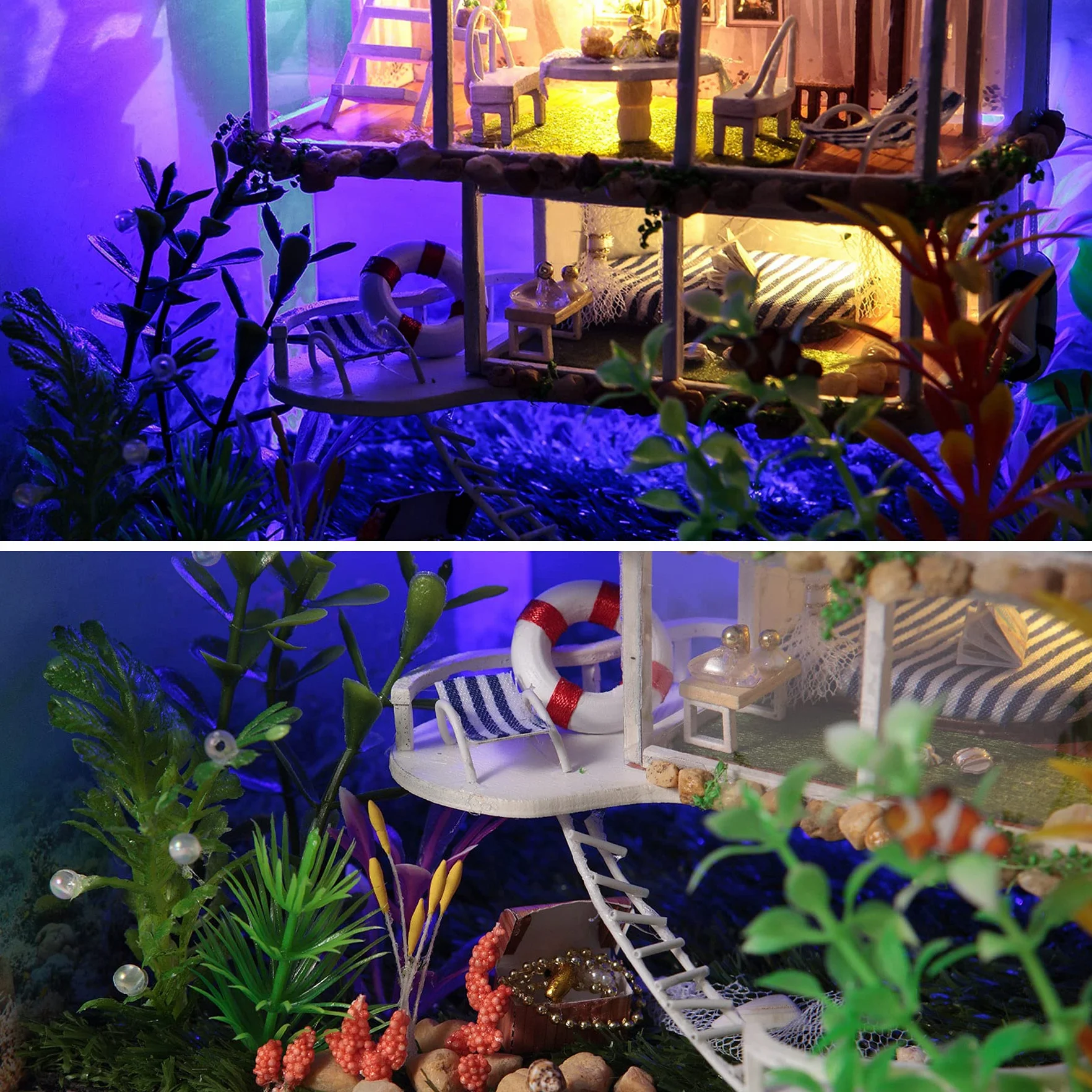 Cuteefun Kit Casa in Miniatura da Costruire, Miniature Casa delle Bambole Fai da Te con Mobili Copertura e Strumenti, Regali Creativi Artigianali (Hawaii Villa)