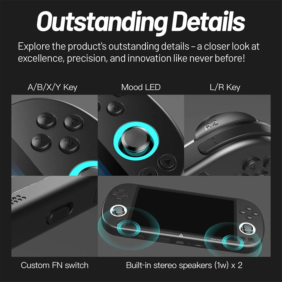 TRIMUI SMART PRO Console di gioco portatile retrò con giochi, schermo IPS da 4,96 pollici 256G, Arcade video portatile per adulti, sistema Linux processore Allwinner A133P, supporto WiFi - Nero