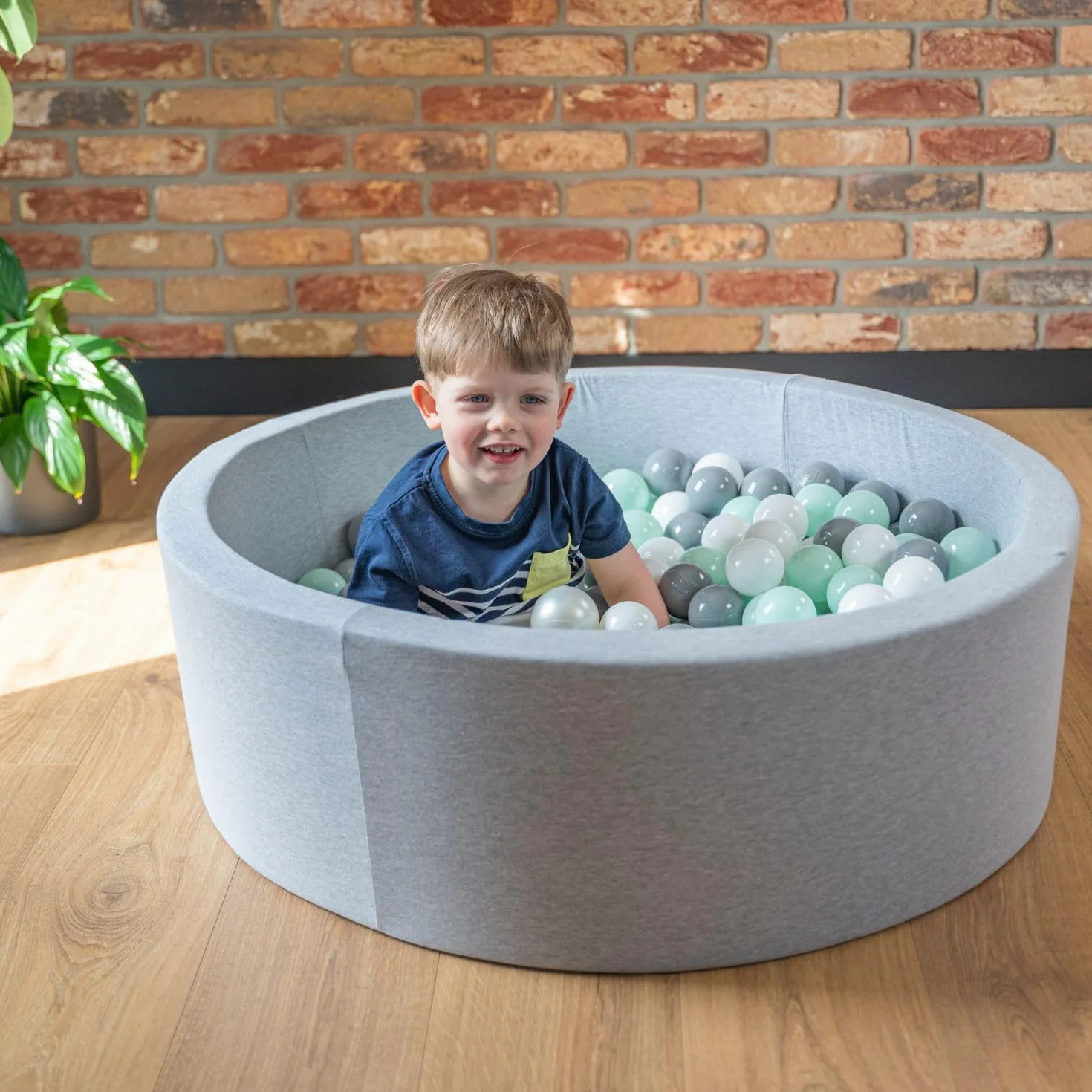 SELONIS Piscina Soffice per Bambini 90X30cm/200 Palline Rotonda, Grigio Ch:Bianco/Rosa