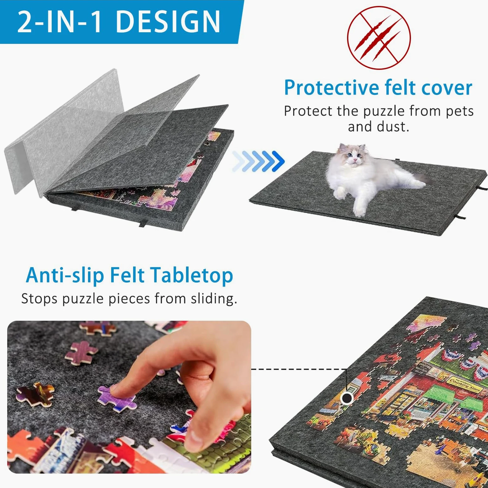 Tavolo per Puzzle Inclinabile con 6 Cassetti e Copertura - Tavola Leggera in Feltro per Fino a 1000 Pezzi - Con Supporto 2-in-1 e Maniglia da Trasporto - Ideale per Adulti e Appassionati di Puzzle