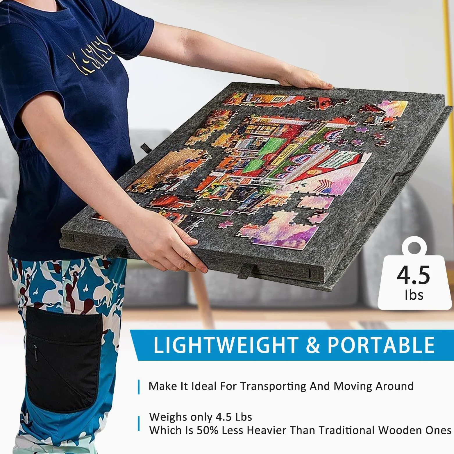 Tavolo per Puzzle Inclinabile con 6 Cassetti e Copertura - Tavola Leggera in Feltro per Fino a 1000 Pezzi - Con Supporto 2-in-1 e Maniglia da Trasporto - Ideale per Adulti e Appassionati di Puzzle