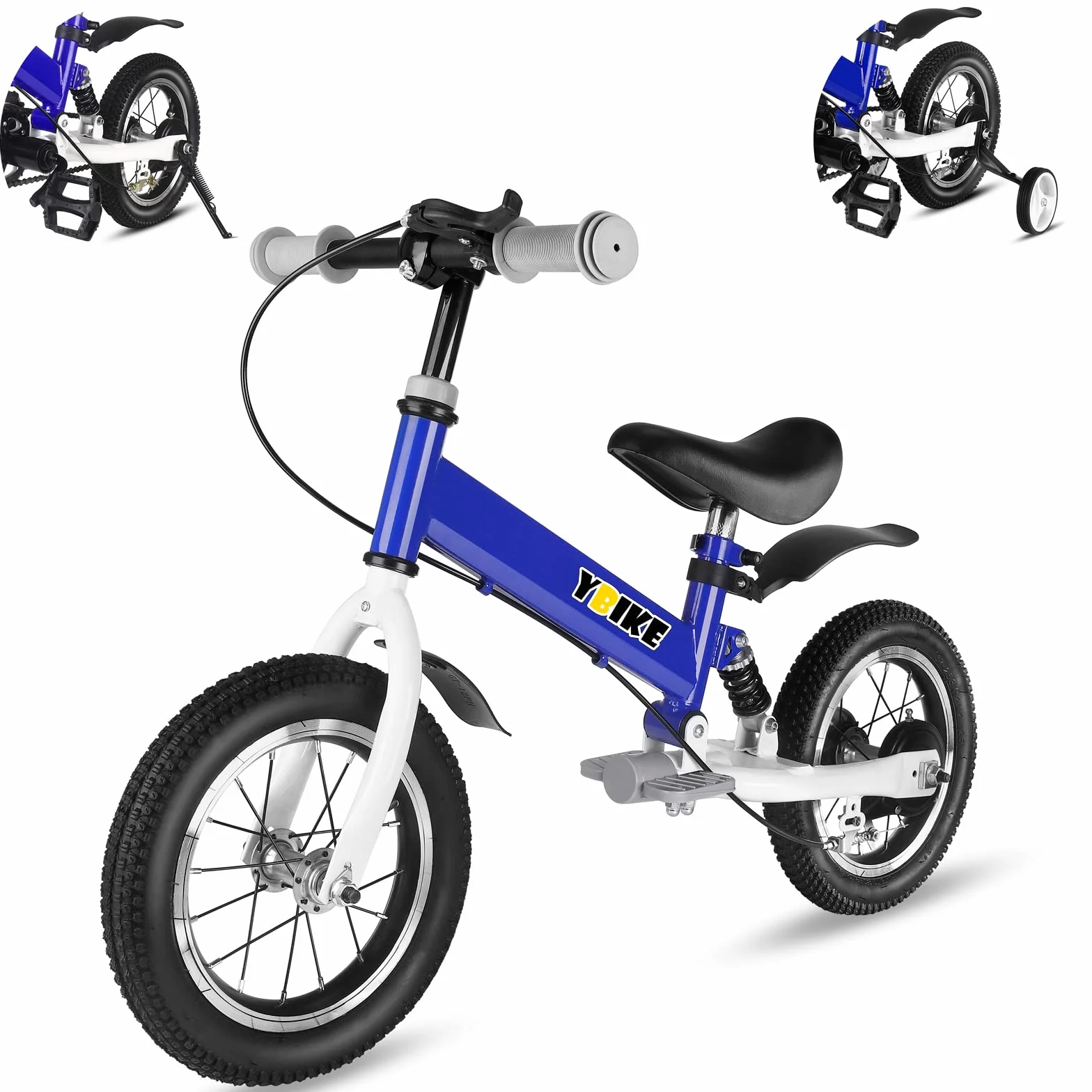 Ybike Bicicletta Senza Pedali,2 in 1 Bici Per Bambini da 12 14 Pollici, Per Bambini da 2 a 7 anni,4 Colori Bici da Equilibrio Con Freno,Ammortizzatore, Parafanghi