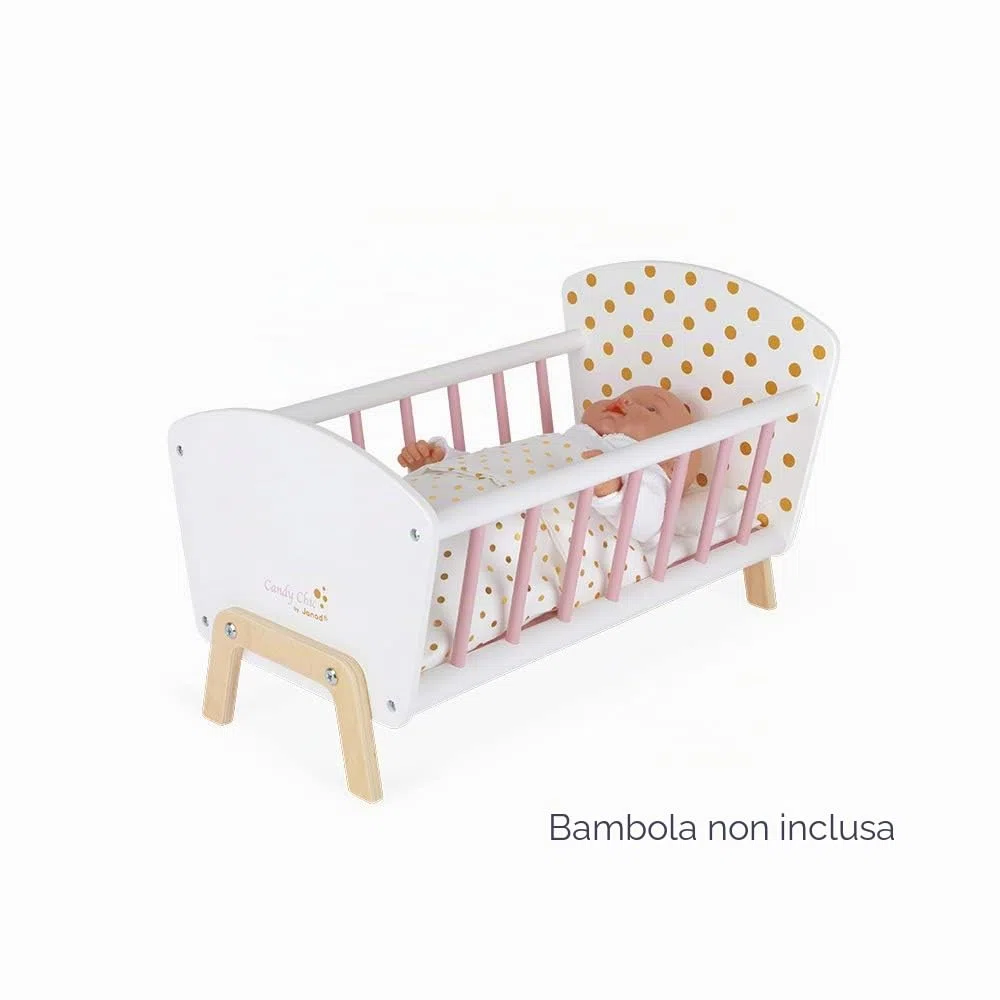 Janod Lettino da Bambola in Legno con Materasso Copertina Cuscino Colori Delicati Riflessi Scintillanti