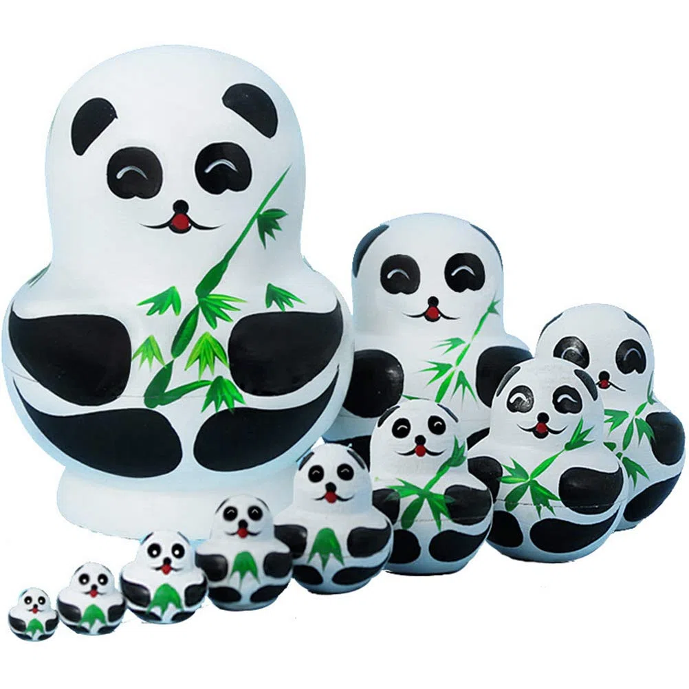 Bambole Russe Matrioska 10 Pezzi Fatte a Mano in Legno con Motivi Panda Regalo Natale Compleanno
