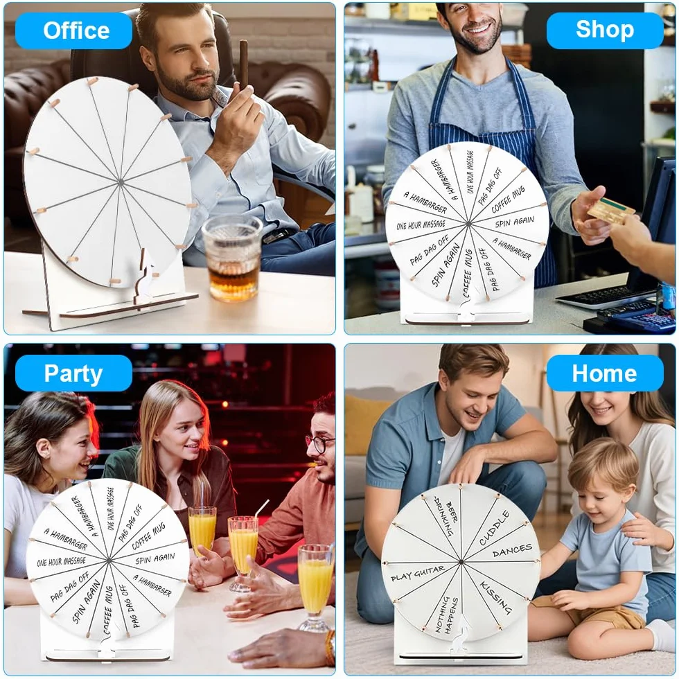 Ruota della Fortuna, 29cm Ruota dei Premi Che Gira, Ruota Girevole per Giochi con 12 Slot, Ruota della Fortuna Personalizzabile con Gomma e Pennarello per Feste, Pub, Carnevale, Fiere(Bianco)
