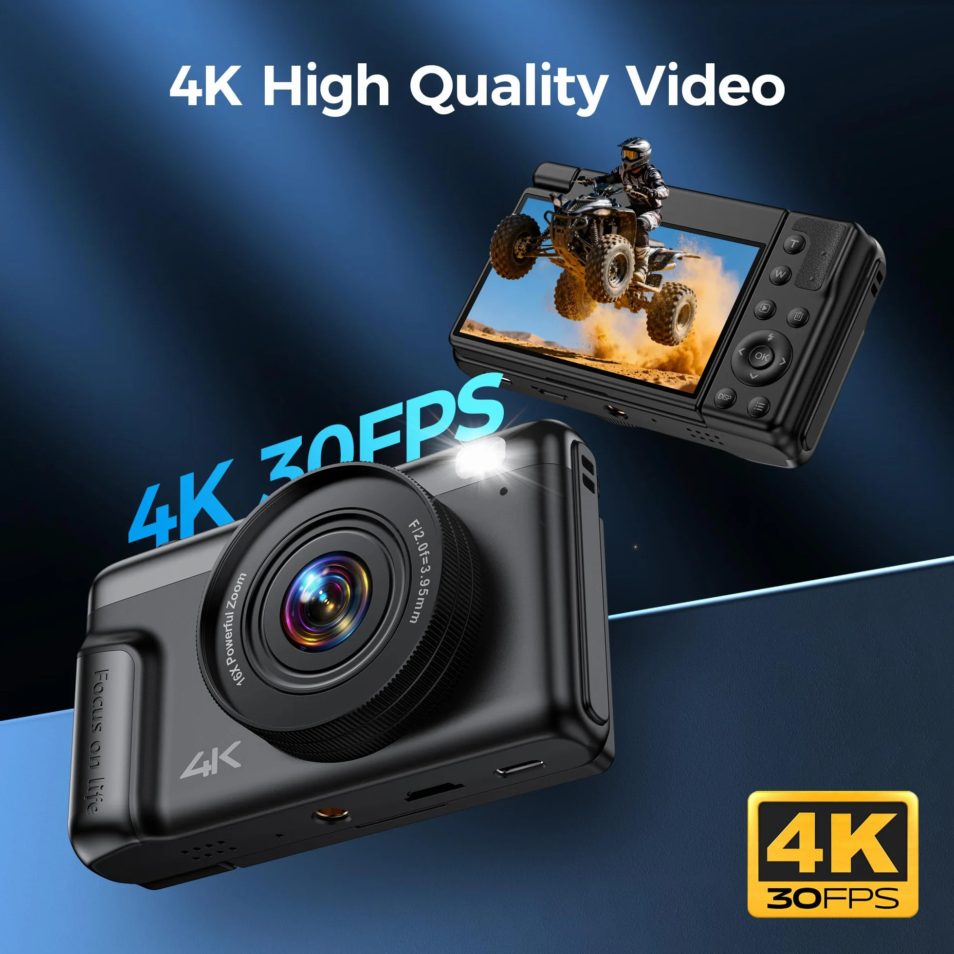 4K Macchina Fotografica Digitale Fotocamera: 64MP Compatta Videocamera Vlog con 16X Zoom Autofocus - Regali per Principianti Adulti - 180° Flip Macchine Fotografiche Ragazze Ragazzi(Nessuna scheda SD)
