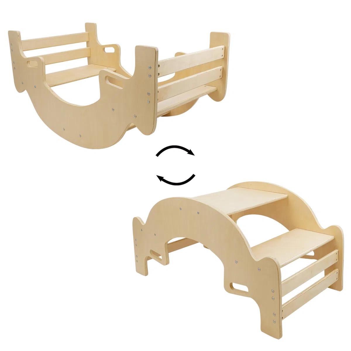 Montessori Wooden Rocker Teeter Totter for 2 Kids, Natural Plywood