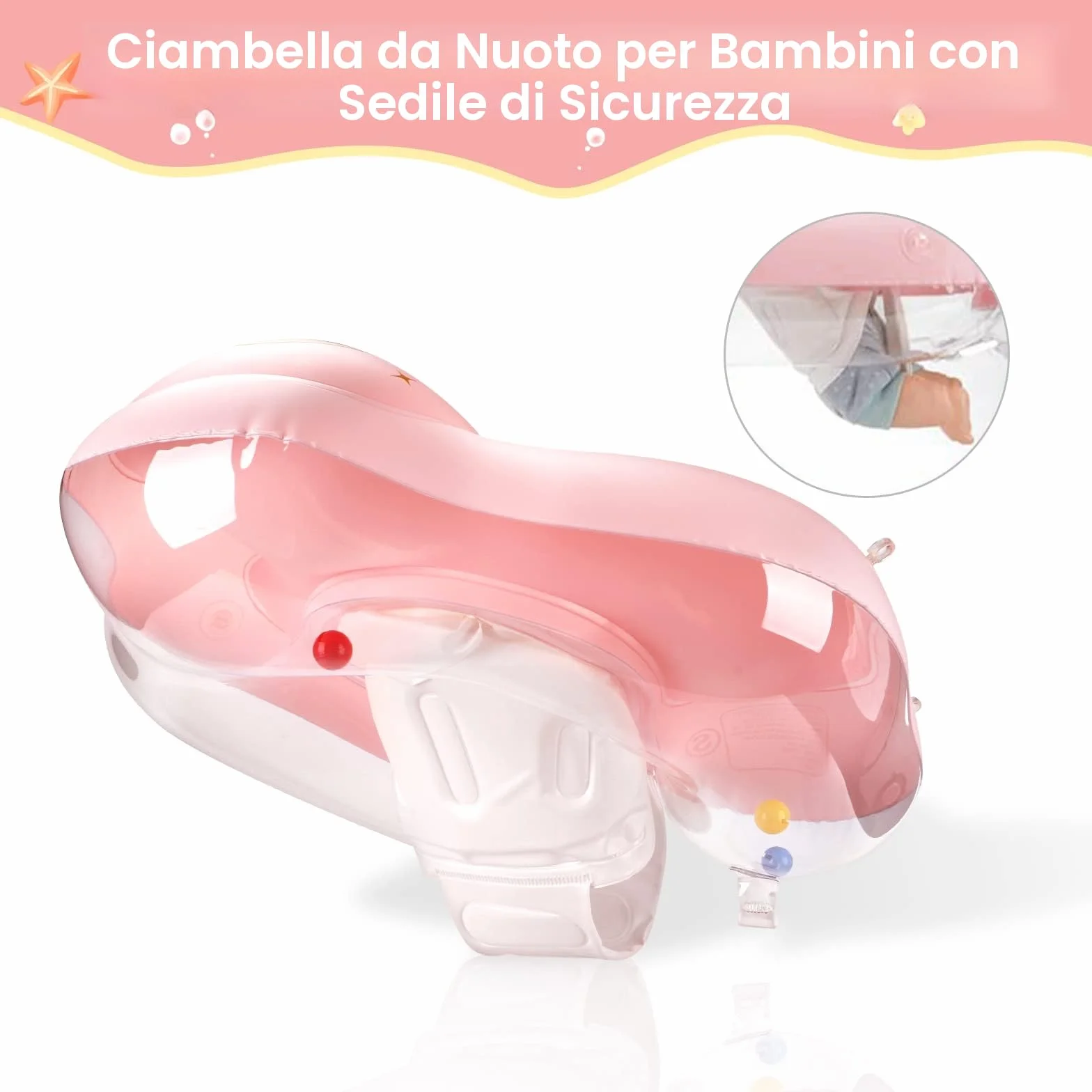 WYRIAZA Salvagente Neonato, Ciambella Neonato Mare | Salvagente Neonato con Parasole SPF 50+ | Salvagente Neonato 5-16Kgs Aggiornato con Sfera di Equilibrio per Evitare Il Ribaltamento