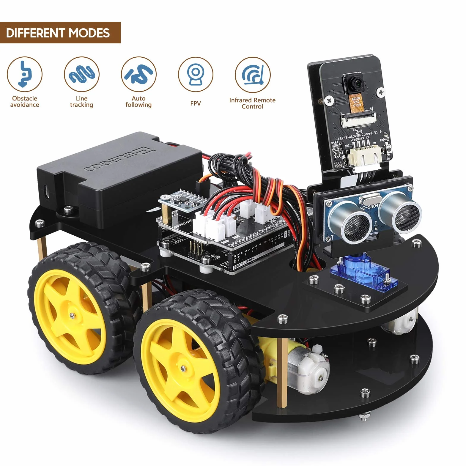 ELEGOO Kit Robotico Auto Intelligente Automatico 4.0 con UNO R3, Modulo di Tracciamento Lineare, Sensore Ad Ultrasuoni, Telecomando IR, Giocattolo Educativo per Studente Arduino