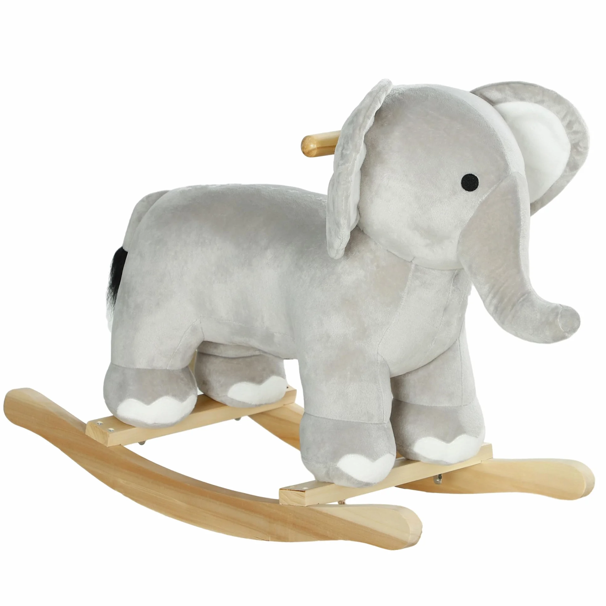 AIYAPLAY Cavallo a Dondolo per Bambini a Forma di Elefante, Cavalluccio a Dondolo Cavalcabile in Legno e Peluche con Base e Suoni Realistici, 2-4 Anni, 64.5x31x52 cm, Grigio