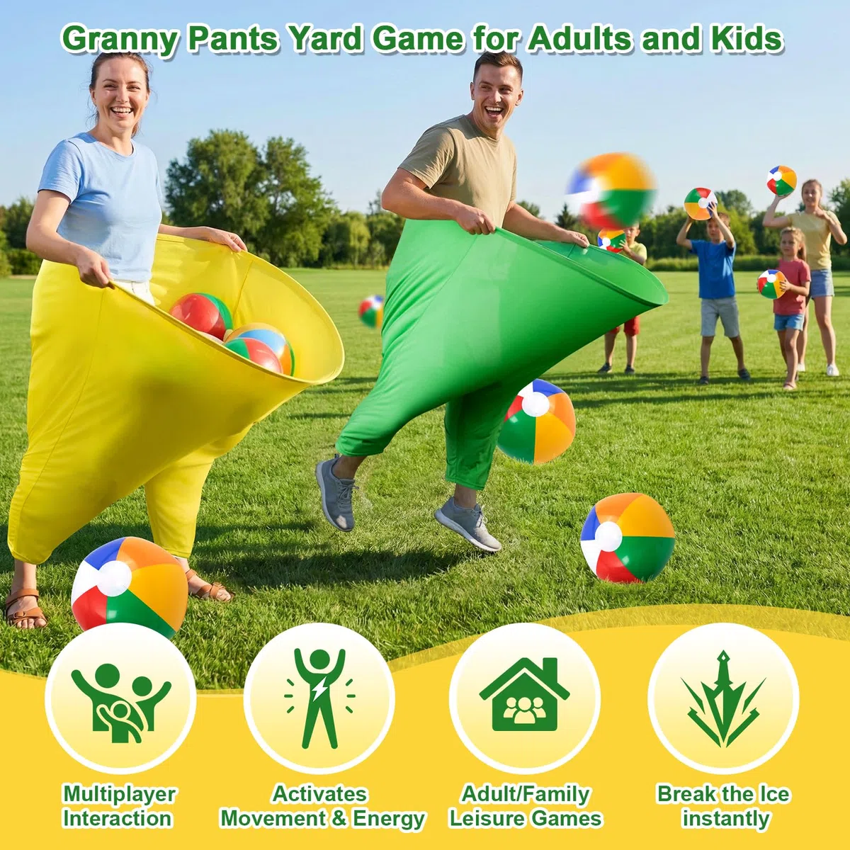 Granny Pants Gioco da cortile, gioco all'aperto con palla rimbalzante e pompa ad aria, relè di squadra riunione familiare gioco sul campo