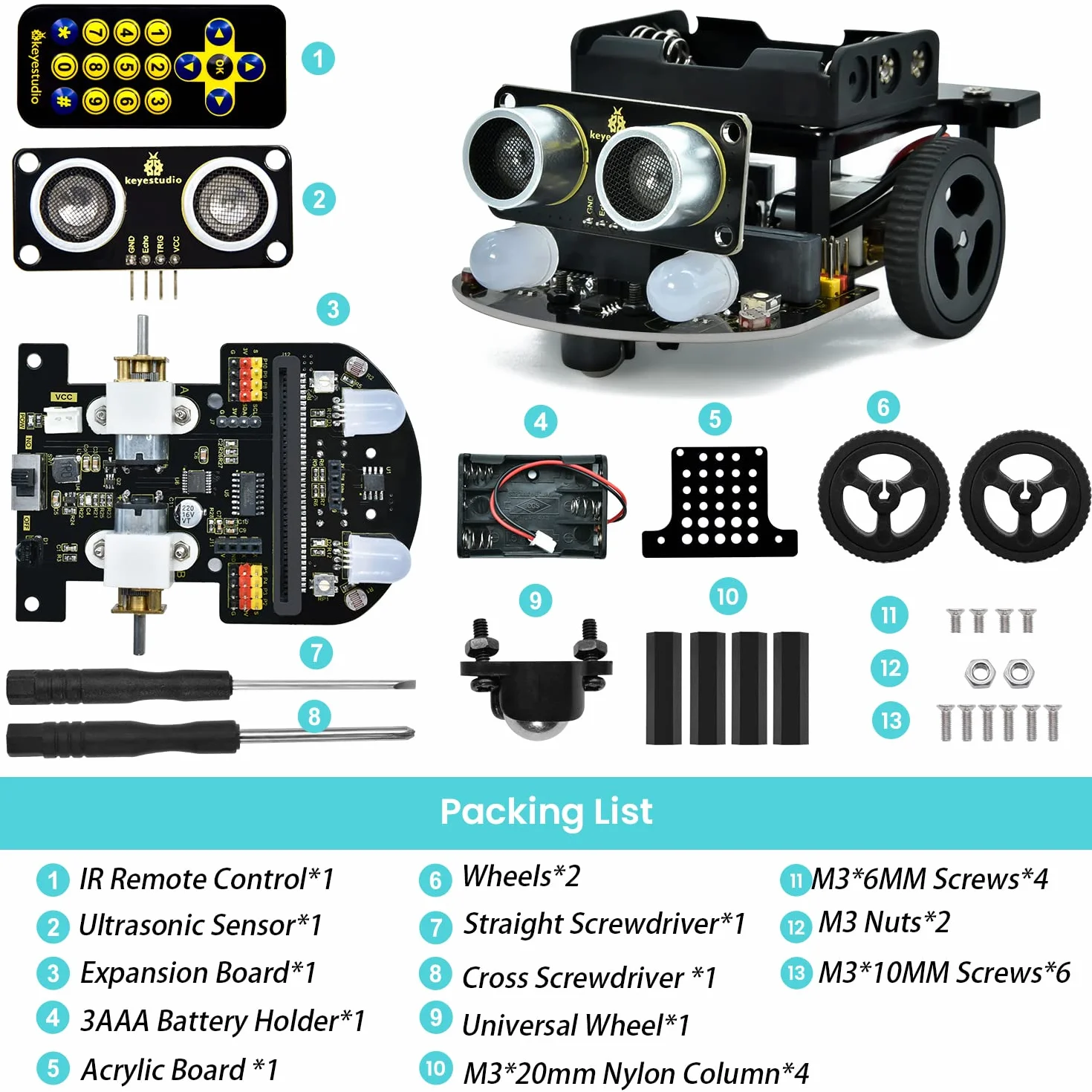 KEYESTUDIO BBC Micro:bit Robot (Micro bit V2 Board non incluso) per 14+ adolescenti