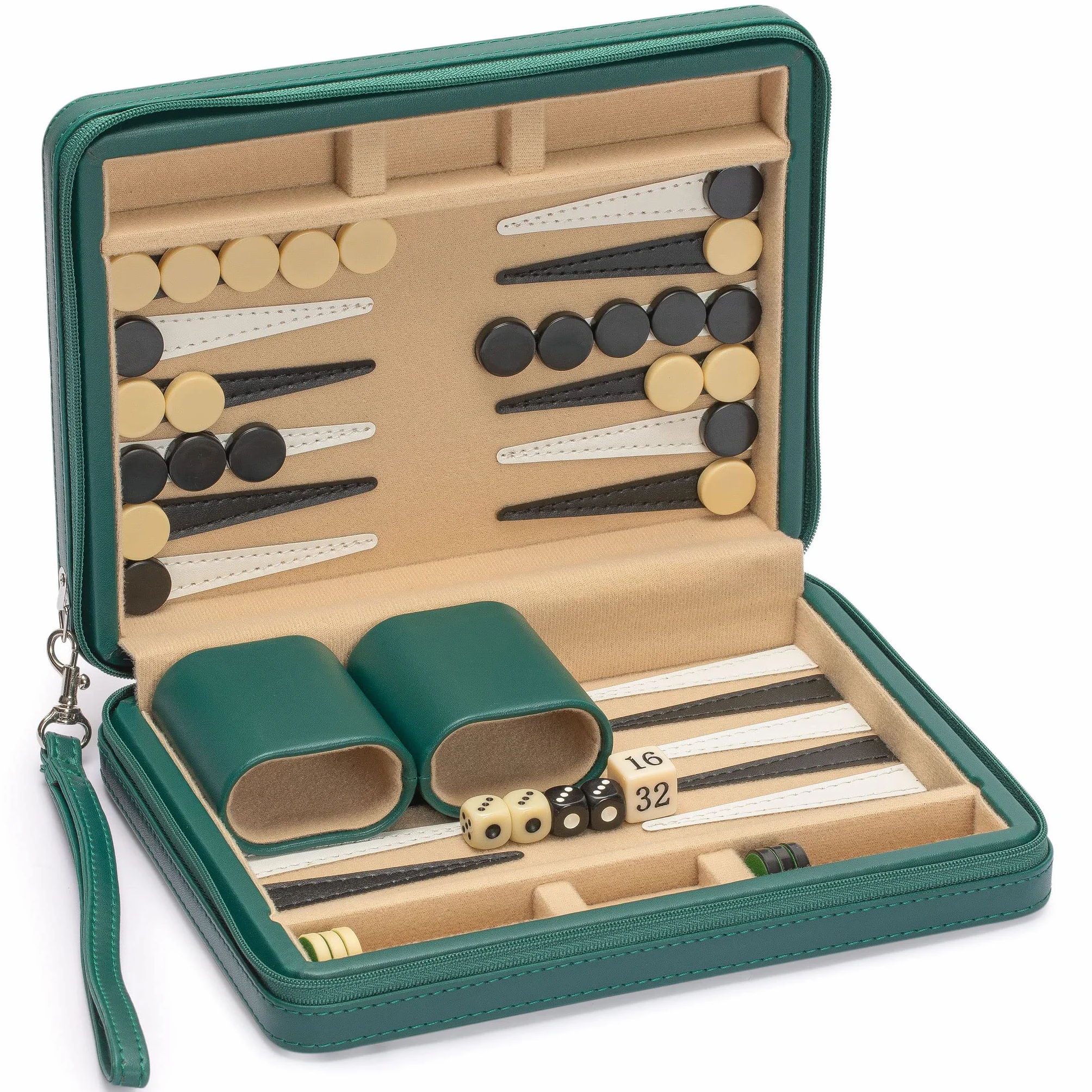 Yellow Mountain Imports Mini Backgammon da Viaggio, Izmir - Pedine magnetiche e tabellone da 23,5 cm in elegante custodia in ecopelle - Classico gioco da tavolo di strategia