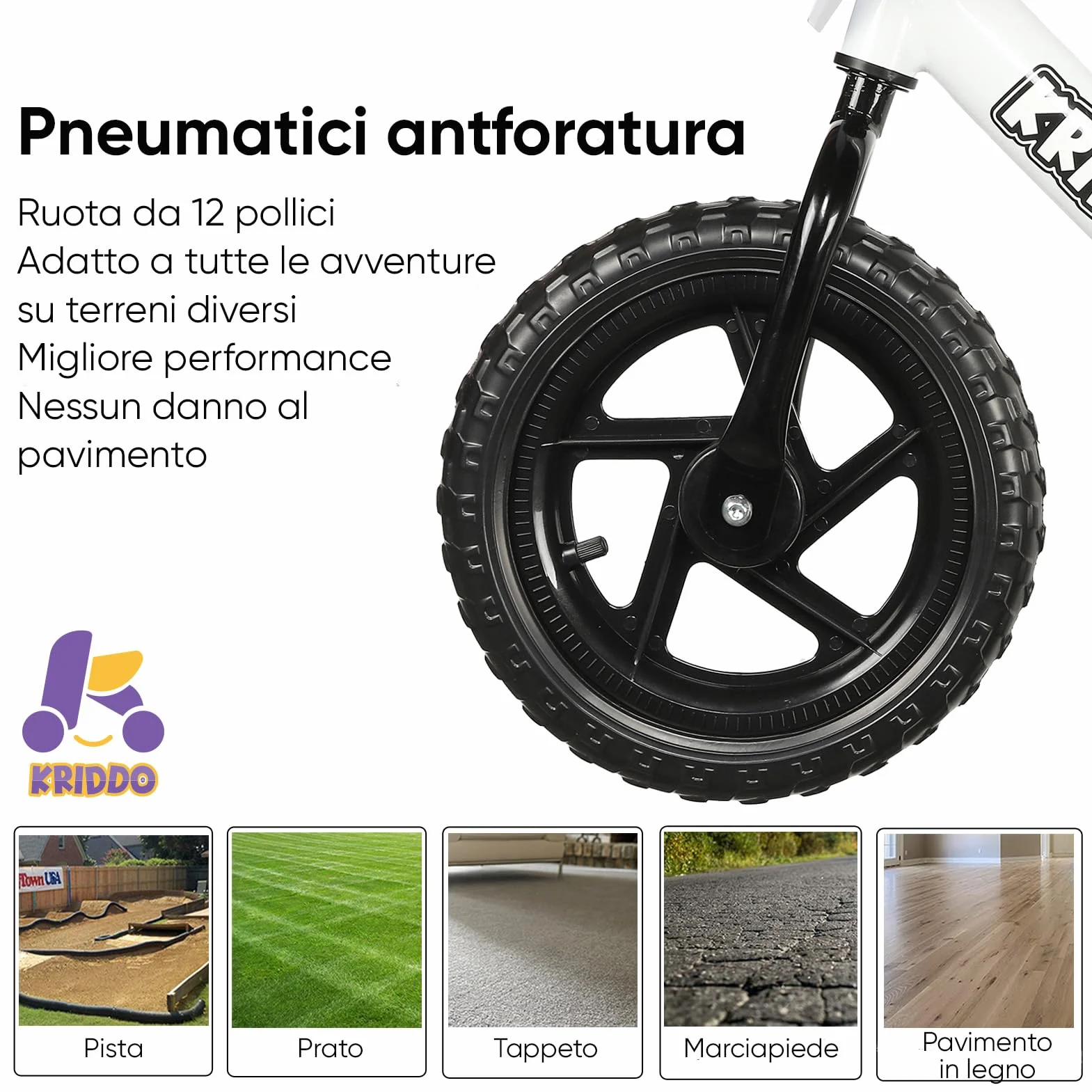 KRIDDO Bici per bambini 2 anni, età 18 mesi a 5 anni, 12 pollici push bike con piastra personalizzata (3 set di adesivi inclusi), bicicletta regalo per 2-3 ragazzi ragazze