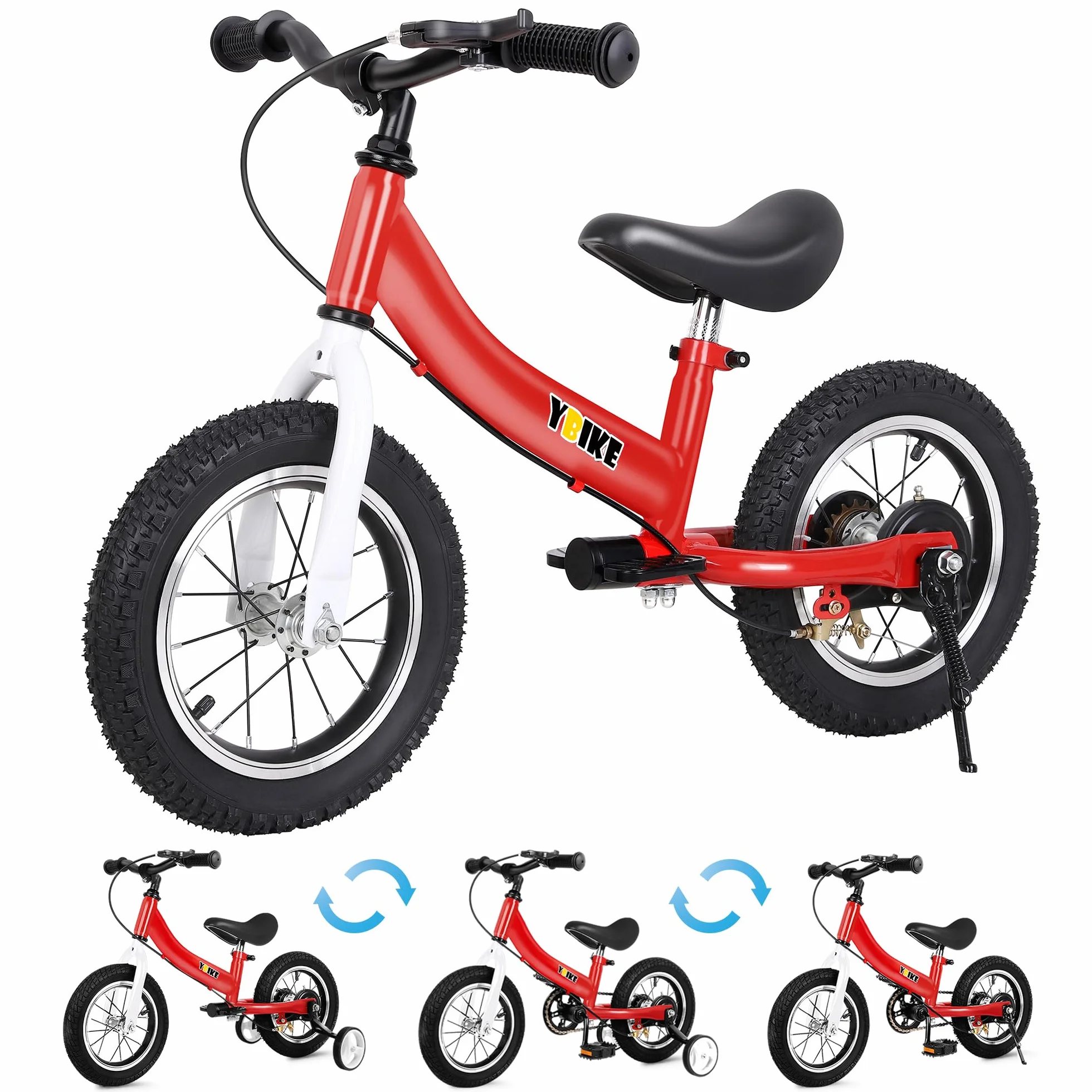 Ybike 2 in 1 Bicicletta Senza Pedali,Funzione a Doppio Uso Bici Senza Pedali, Adatto Per Bambini da 2 a 7 Anni, 12, 14, 16 Pollici Con Freno, Pedale, Teoria Di Formazione