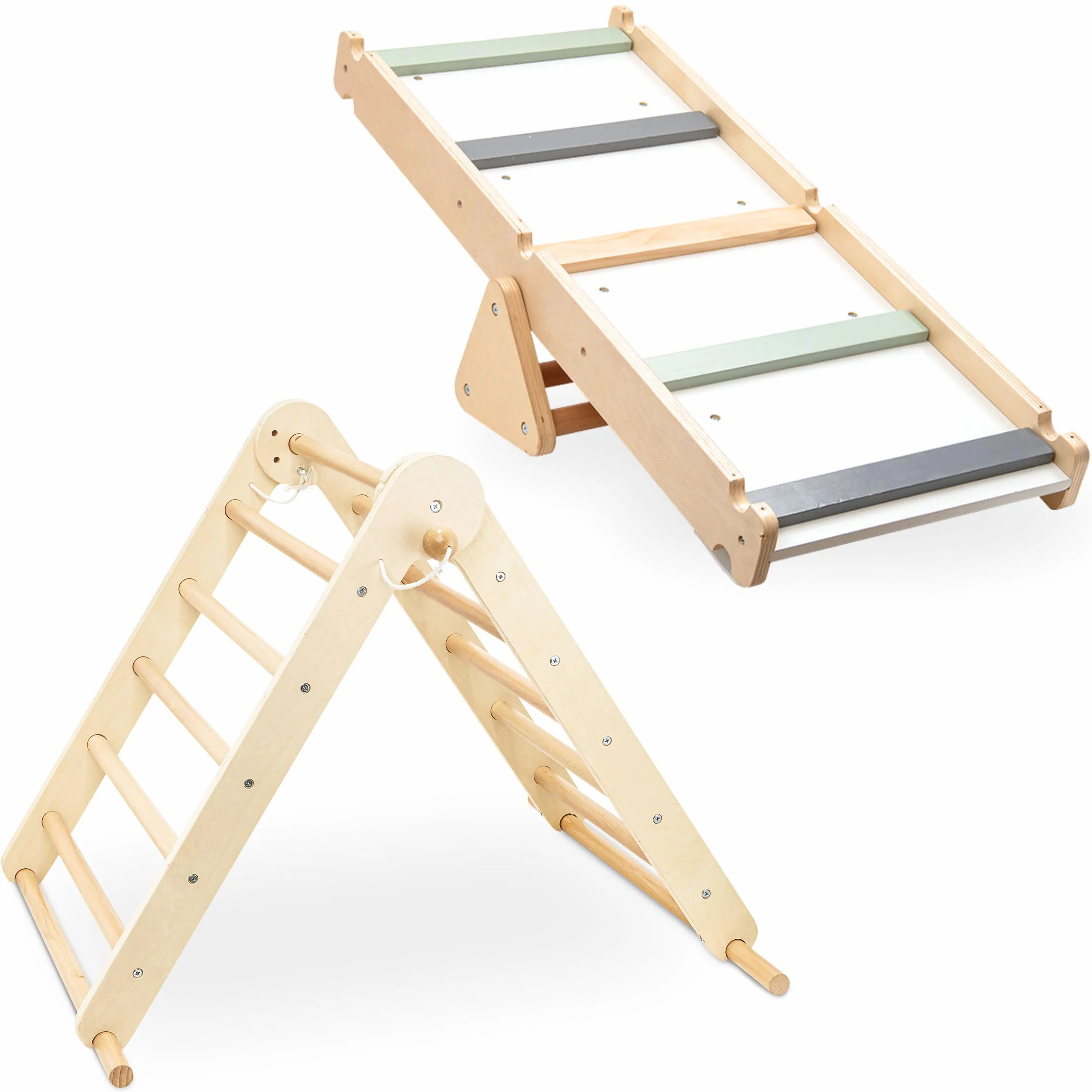 Mamabrum Parco Giochi in Legno con Scaletta e Parete da Arrampicata – Casa Multiattività con 3 Livelli di Regolazione, Triangolo Motorio, Capacità di Carico fino a 50 kg