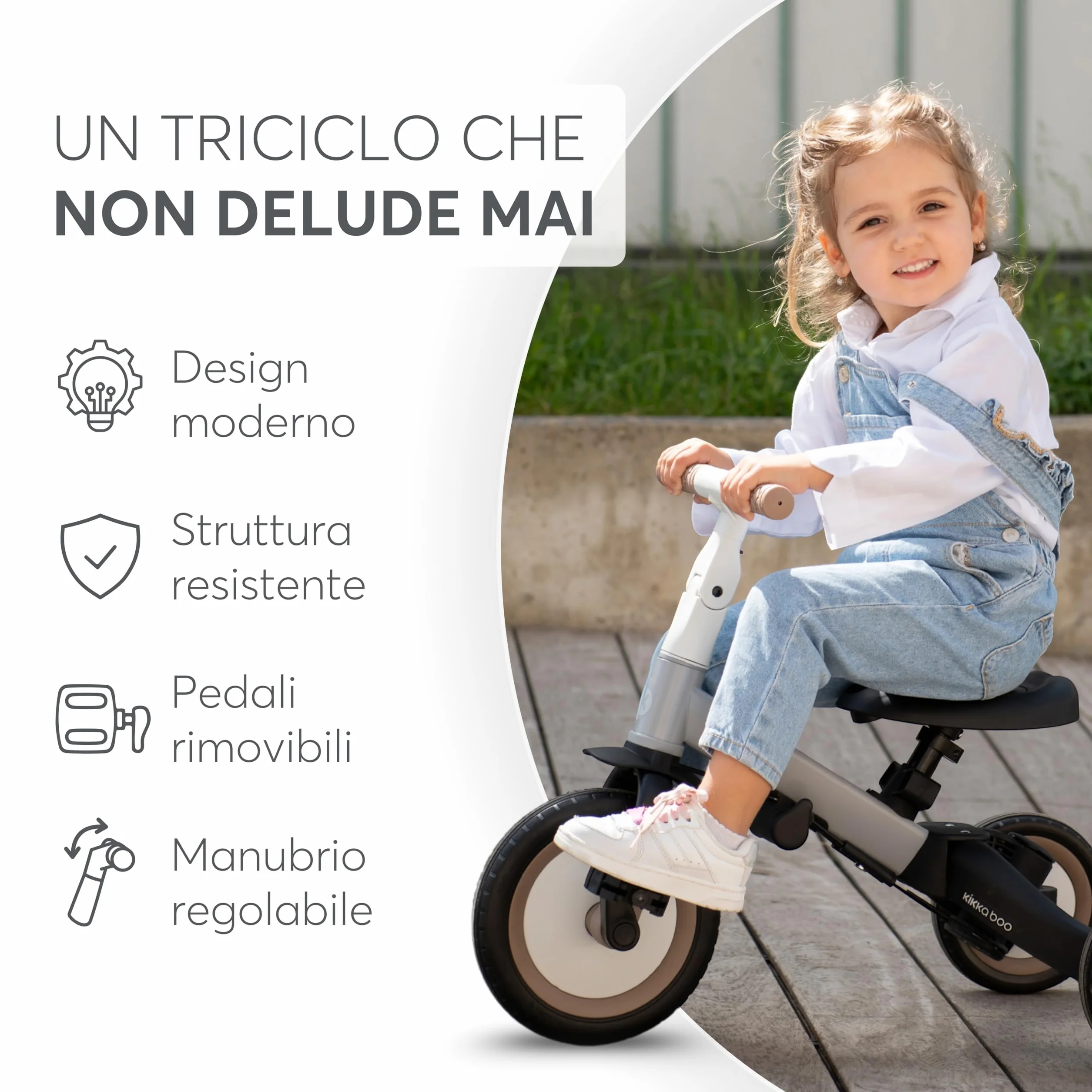 KikkaBoo Triciclo Evolutivo 5 in 1 per Bambini da 1 a 5 Anni FLIP, Triciclo Passeggino con Maniglione Regolabile, Con o Senza Pedali, Trasformabile in Bicicletta, Verde militare