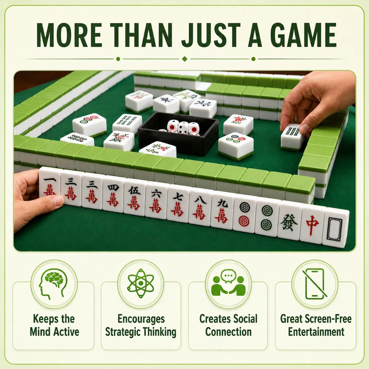 Set di Mahjong grande tradizionale cinese 144 piastrelle 30mm con dadi fiches scatola portaoggetti in pelle numeri arabi
