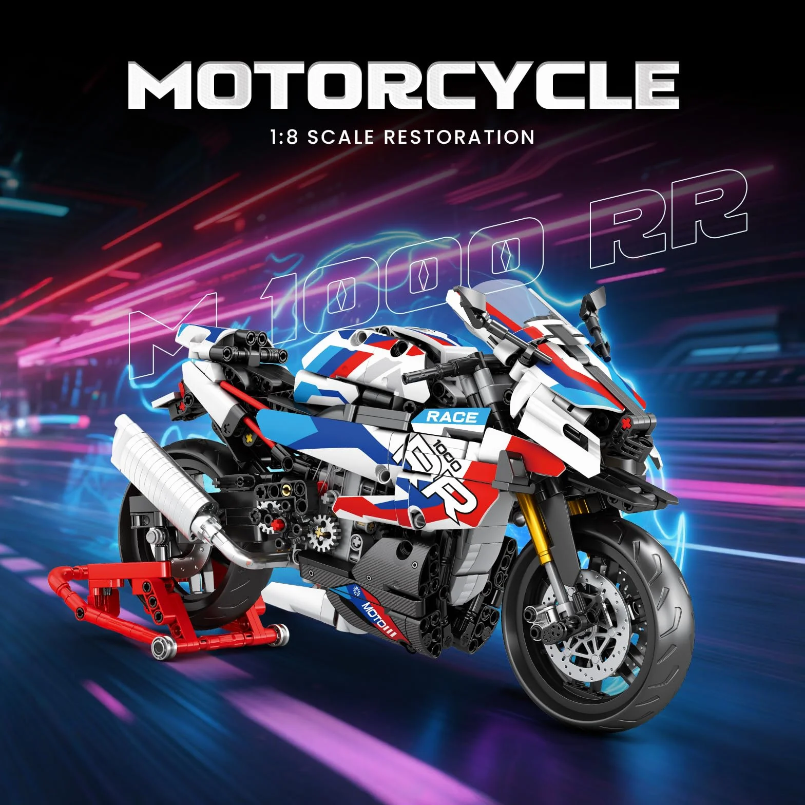 Reobrix Motorcycle 1000 RR Technic Set di Costruzione 1:8 949 Pezzi Modello Moto da Collezione con Supporto 14+