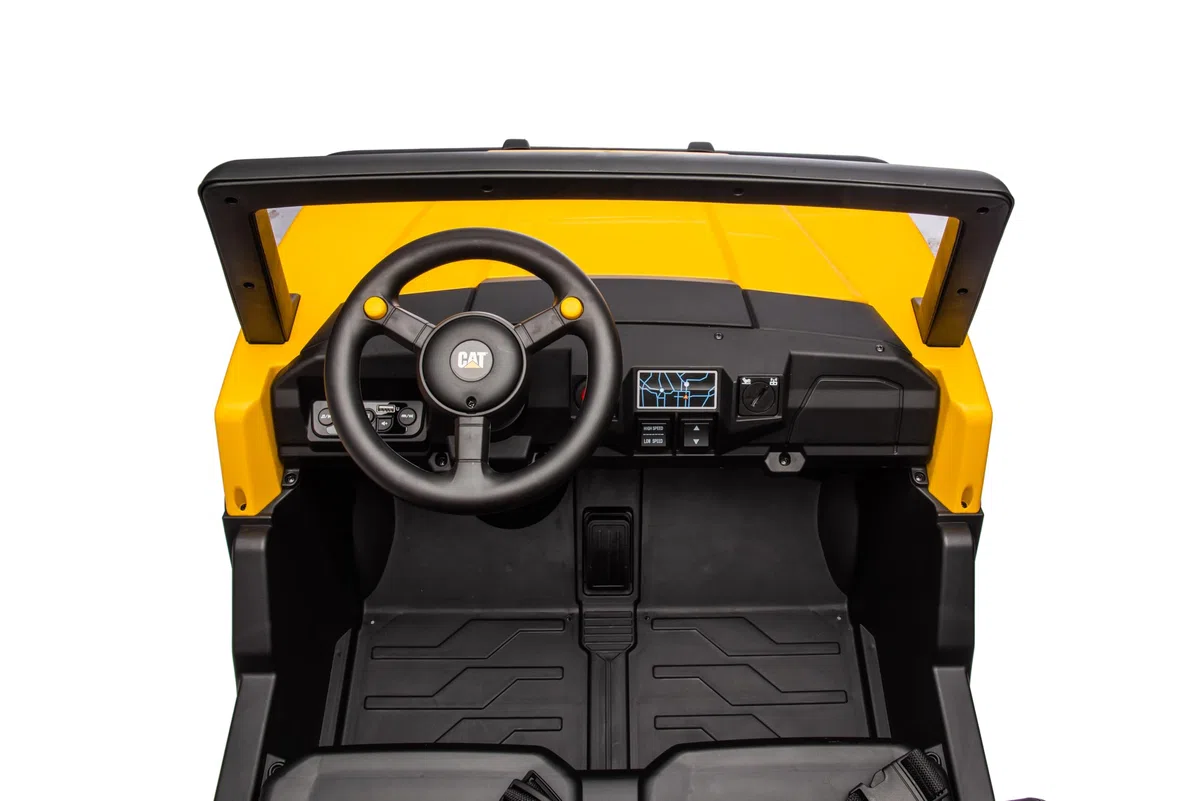 Caterpillar Macchina Elettrica 24V per Bambini Camion da Cantiere con Cassone Ribaltabile e Pala 4 Motori 100W Telecomando Genitori 50kg