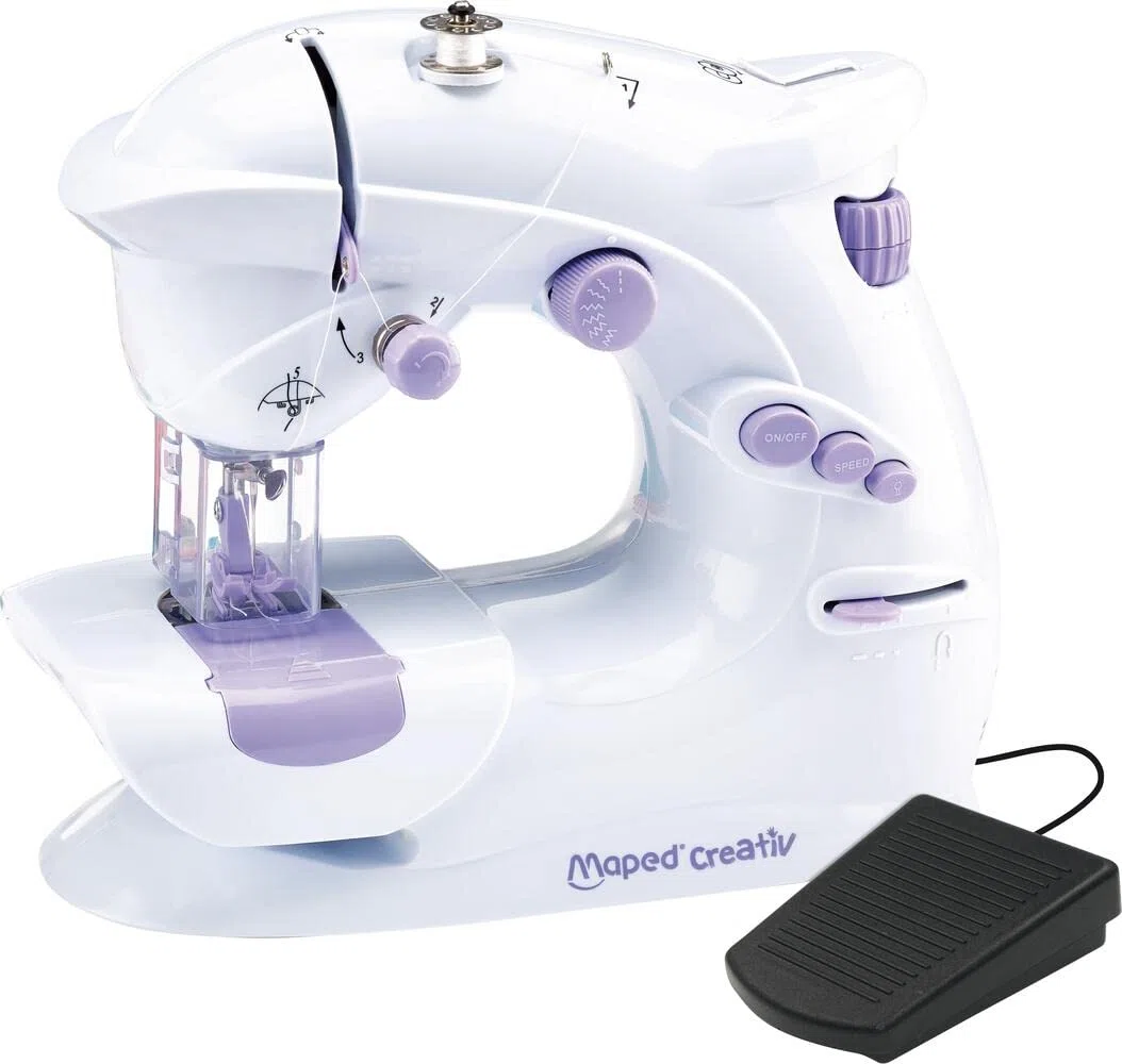 Maped Creativ - Atelier Couture - Macchina da Cucire con 4 Realizzazioni Tendenze da Creare - Kit completo per Principianti, con Sistema di Sicurezza - 8 anni
