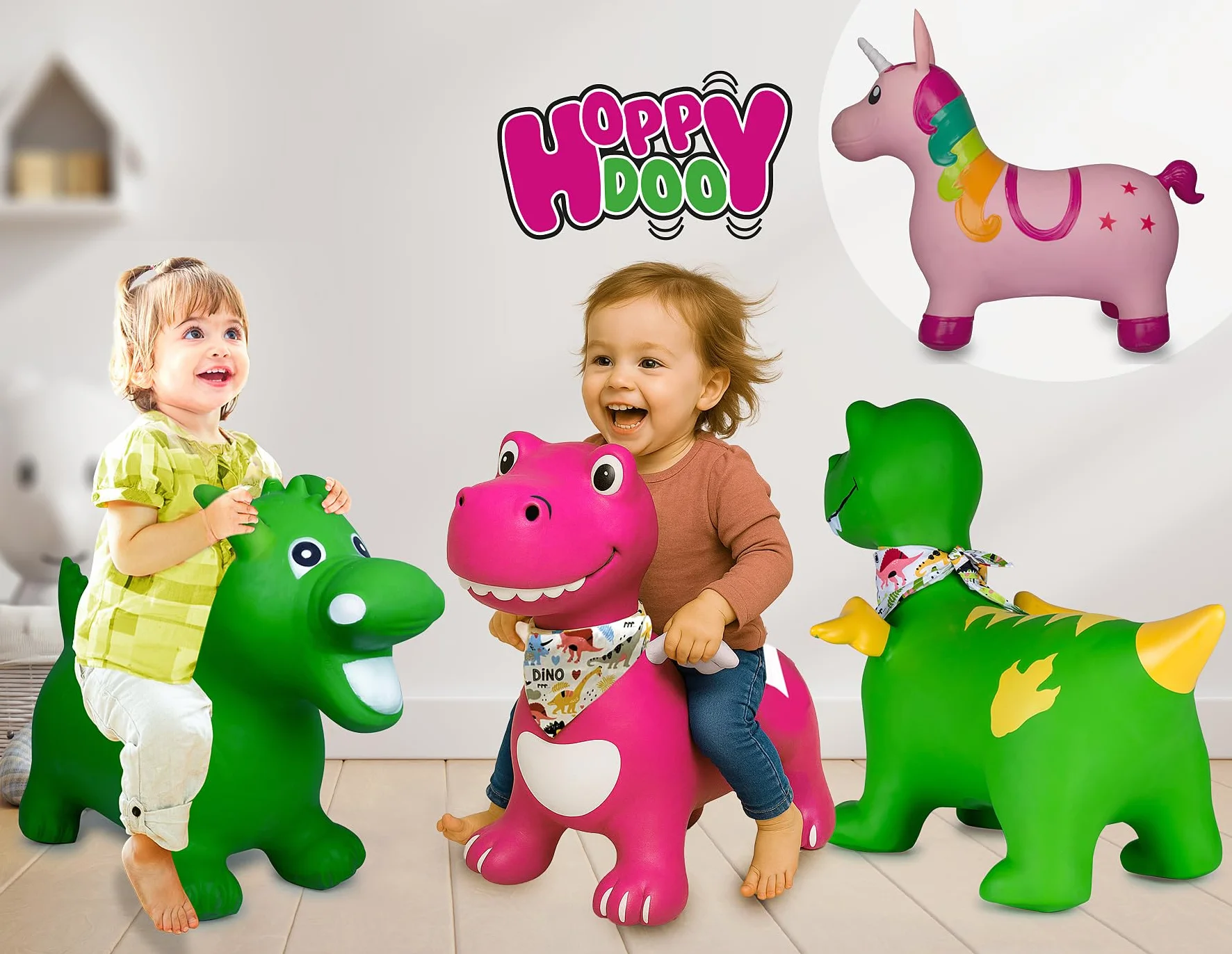 JAMARA 466007 Dino con ali HoppyDoo – Giocattoli per bambini, giocattoli per interni ed esterni, regalo per bambini, giocattoli da giardino, facile da pulire, senza BPA, con pompa