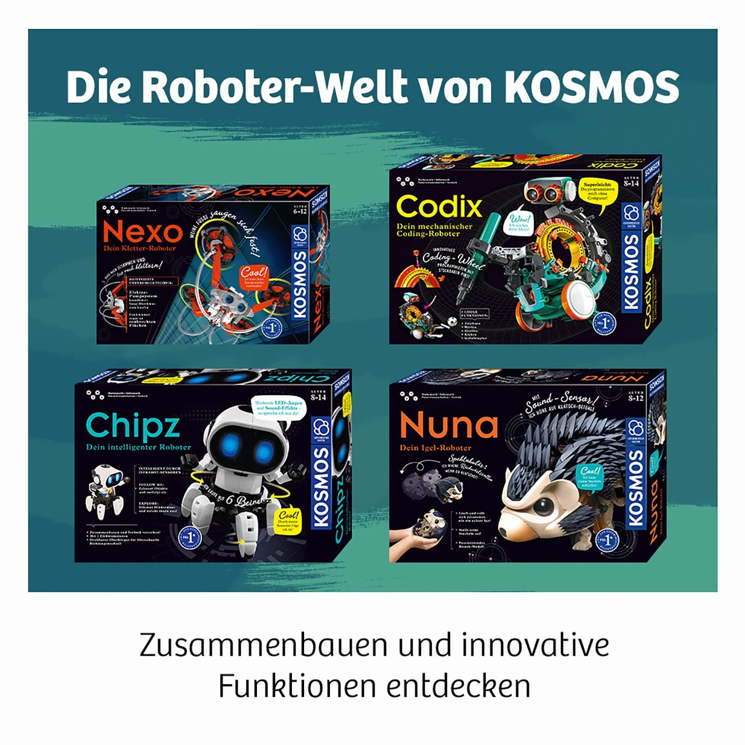Kosmos 620646 Codix – Il tuo robot di codifica meccanica, programmazione giocosa, giocattolo robot, scatola per esperimenti per bambini dagli 8 ai 12 anni